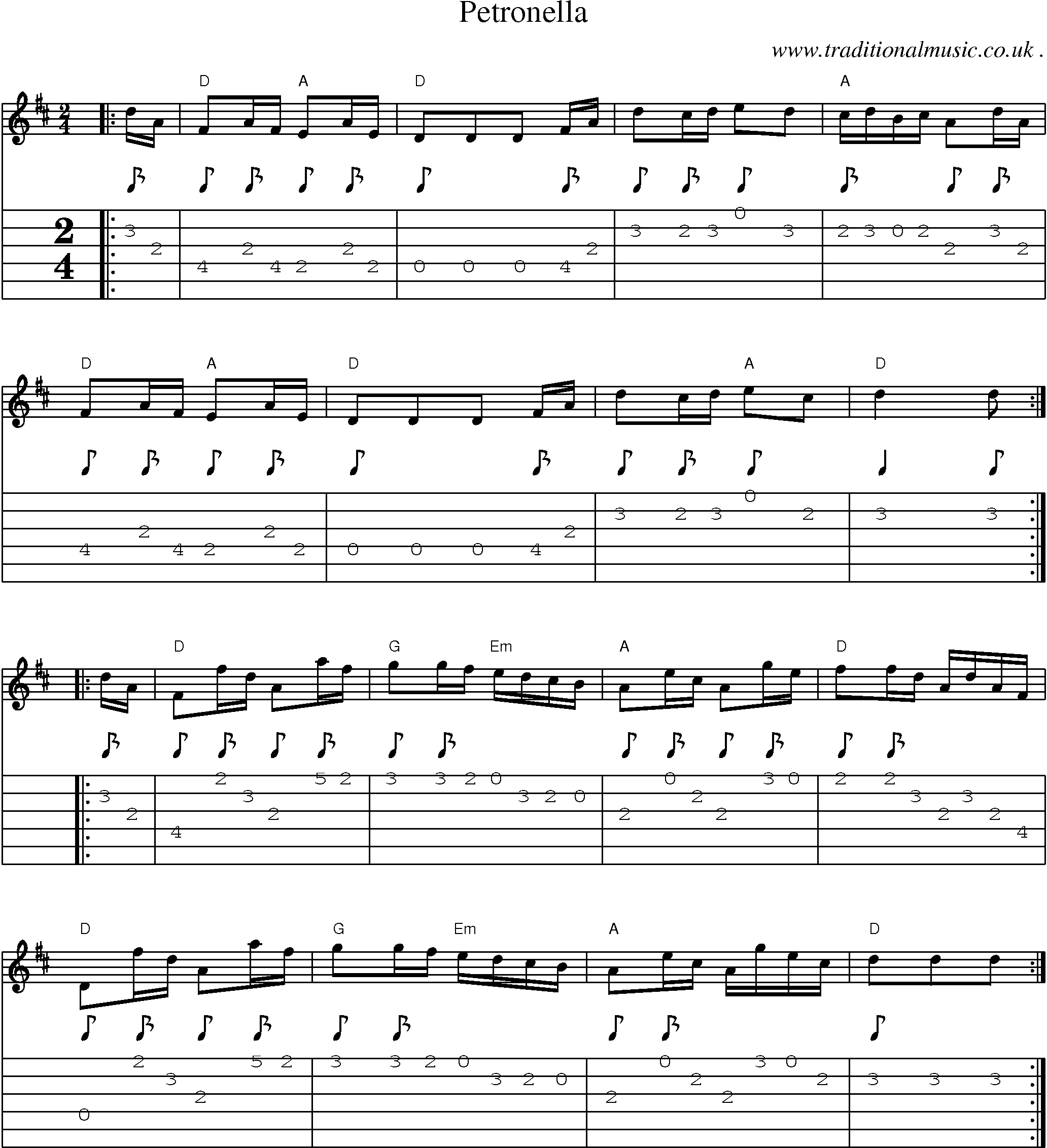 Music Score and Guitar Tabs for Petronella
