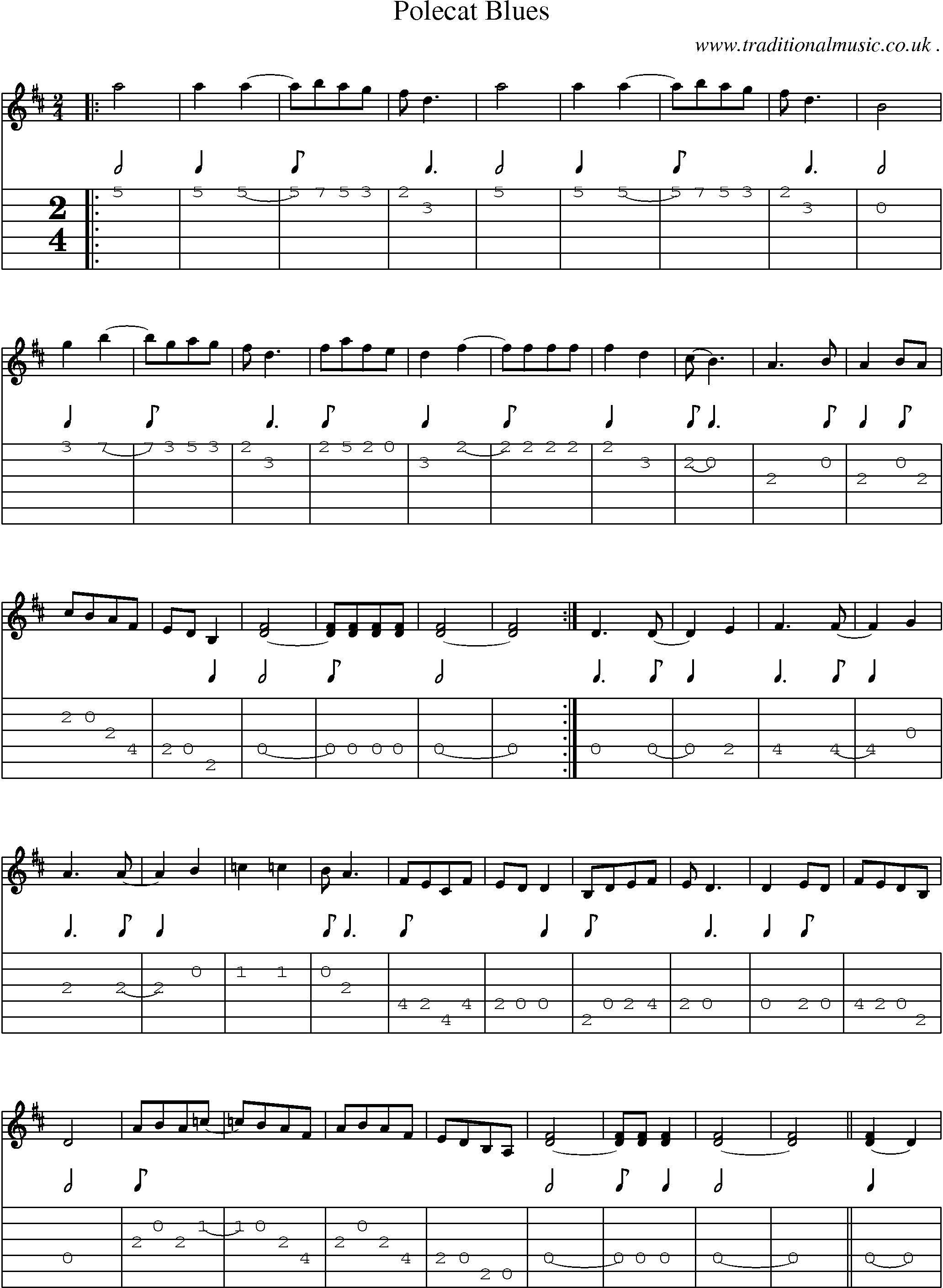 Music Score and Guitar Tabs for Polecat Blues