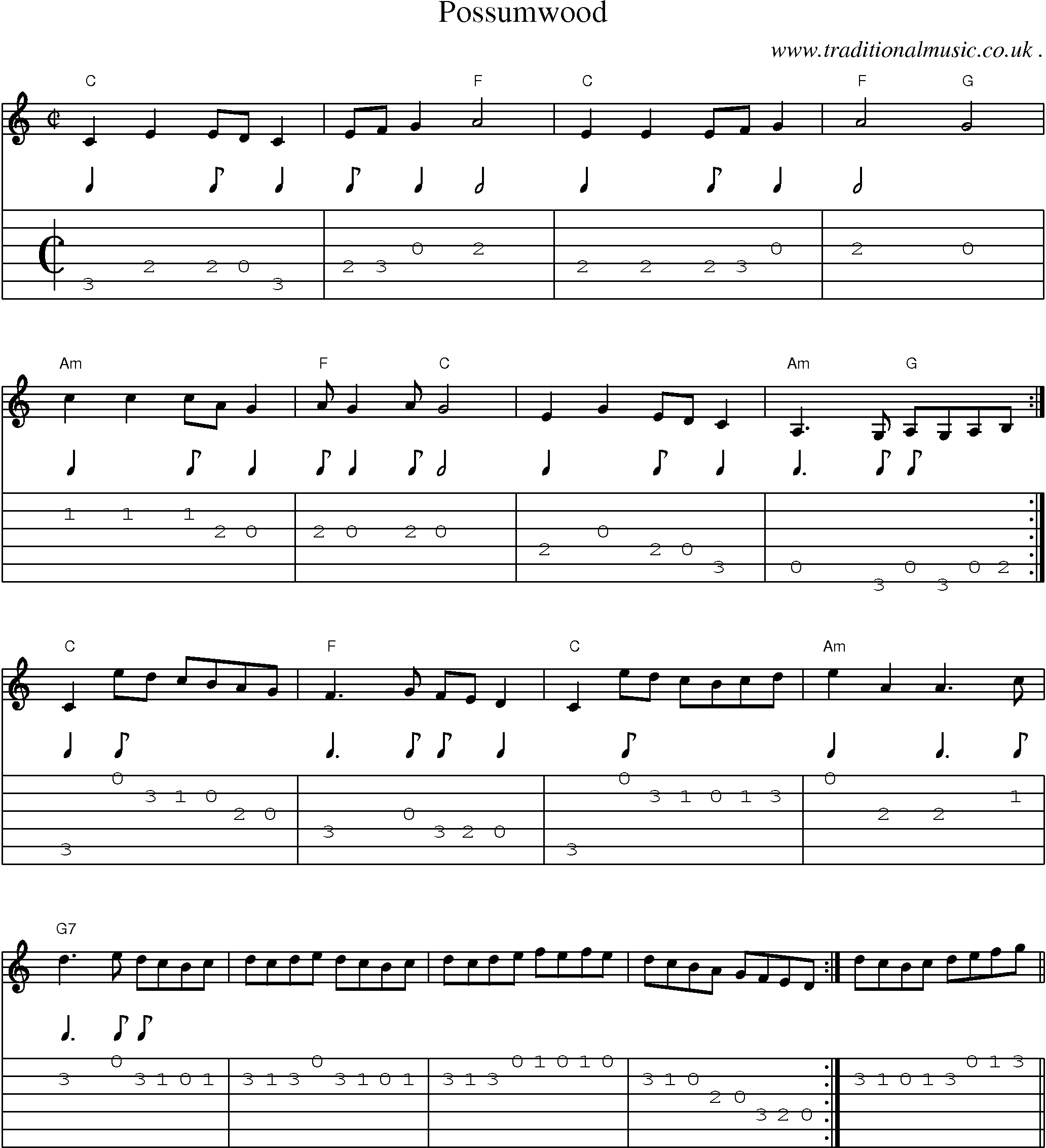 Music Score and Guitar Tabs for Possumwood