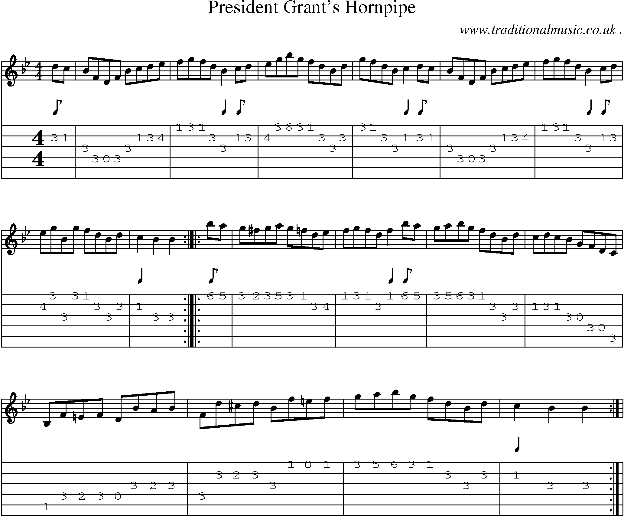 Music Score and Guitar Tabs for President Grants Hornpipe