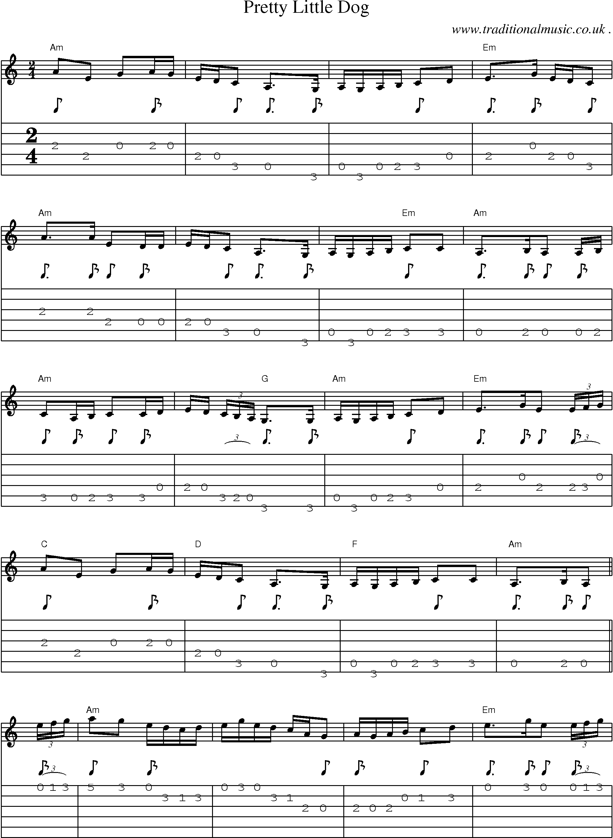 Music Score and Guitar Tabs for Pretty Little Dog