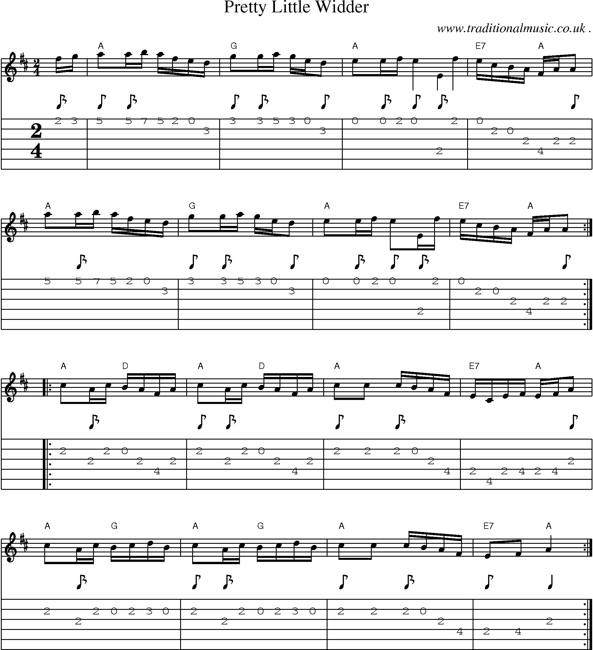 Music Score and Guitar Tabs for Pretty Little Widder