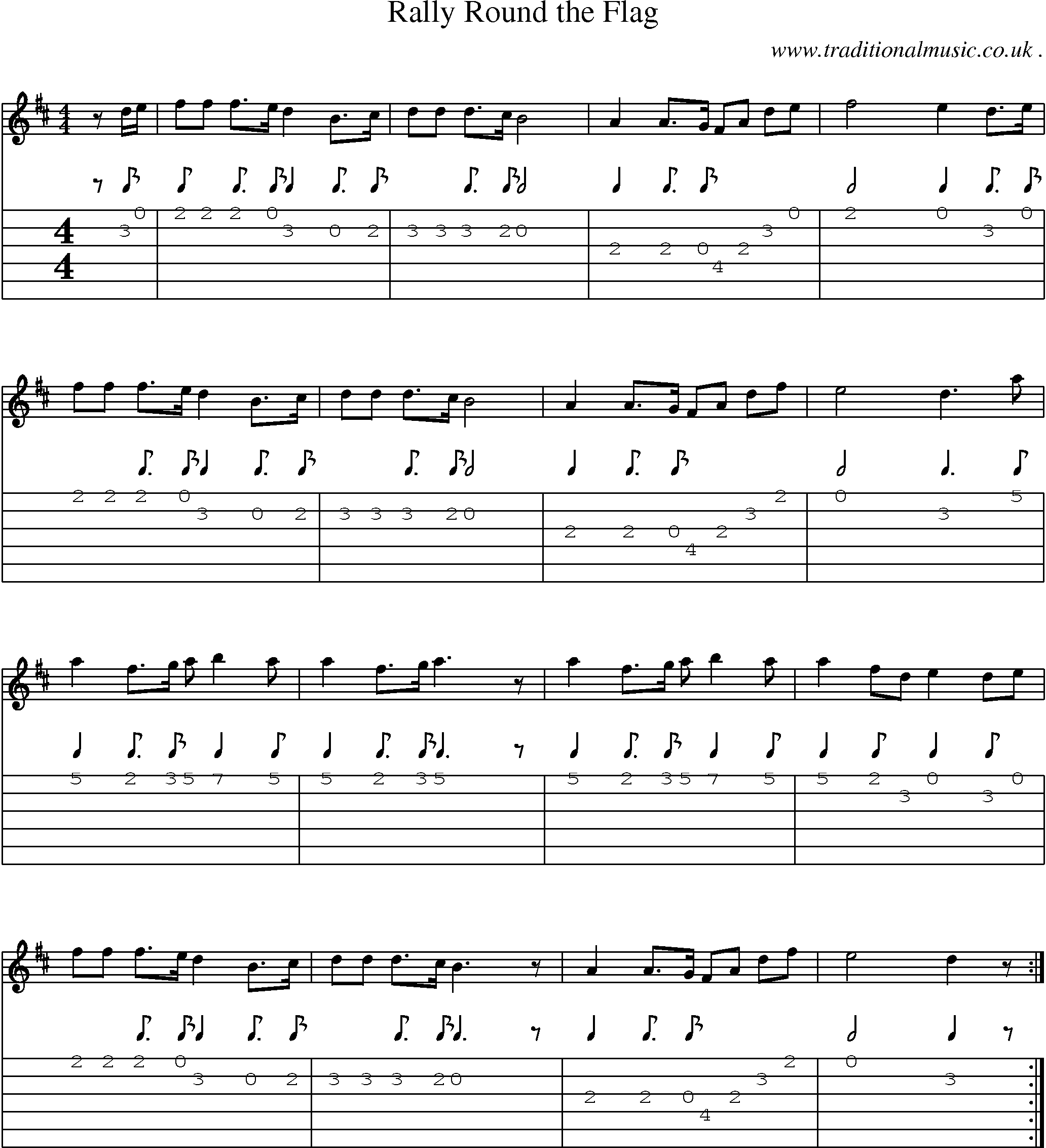 Music Score and Guitar Tabs for Rally Round The Flag
