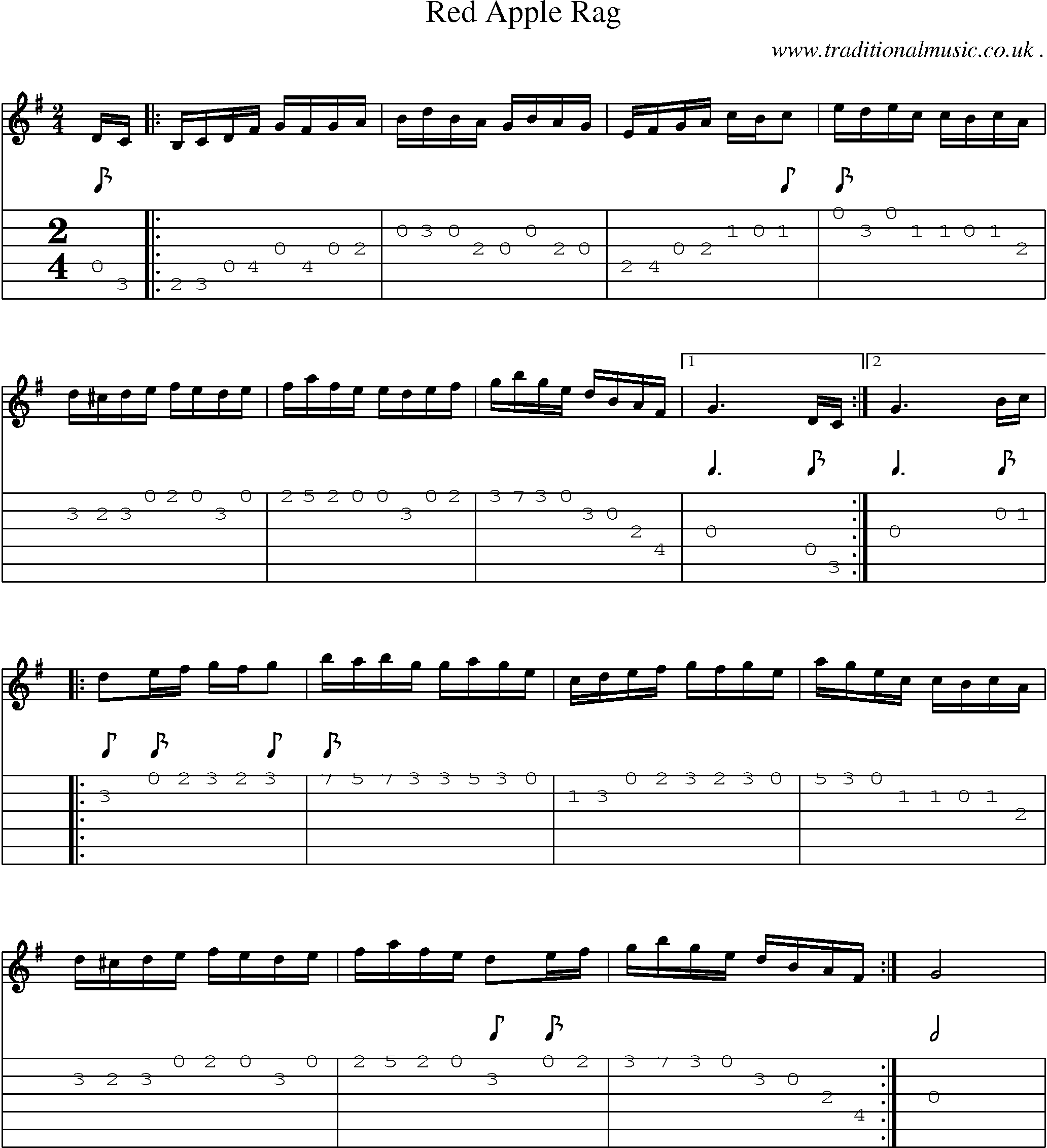 Music Score and Guitar Tabs for Red Apple Rag