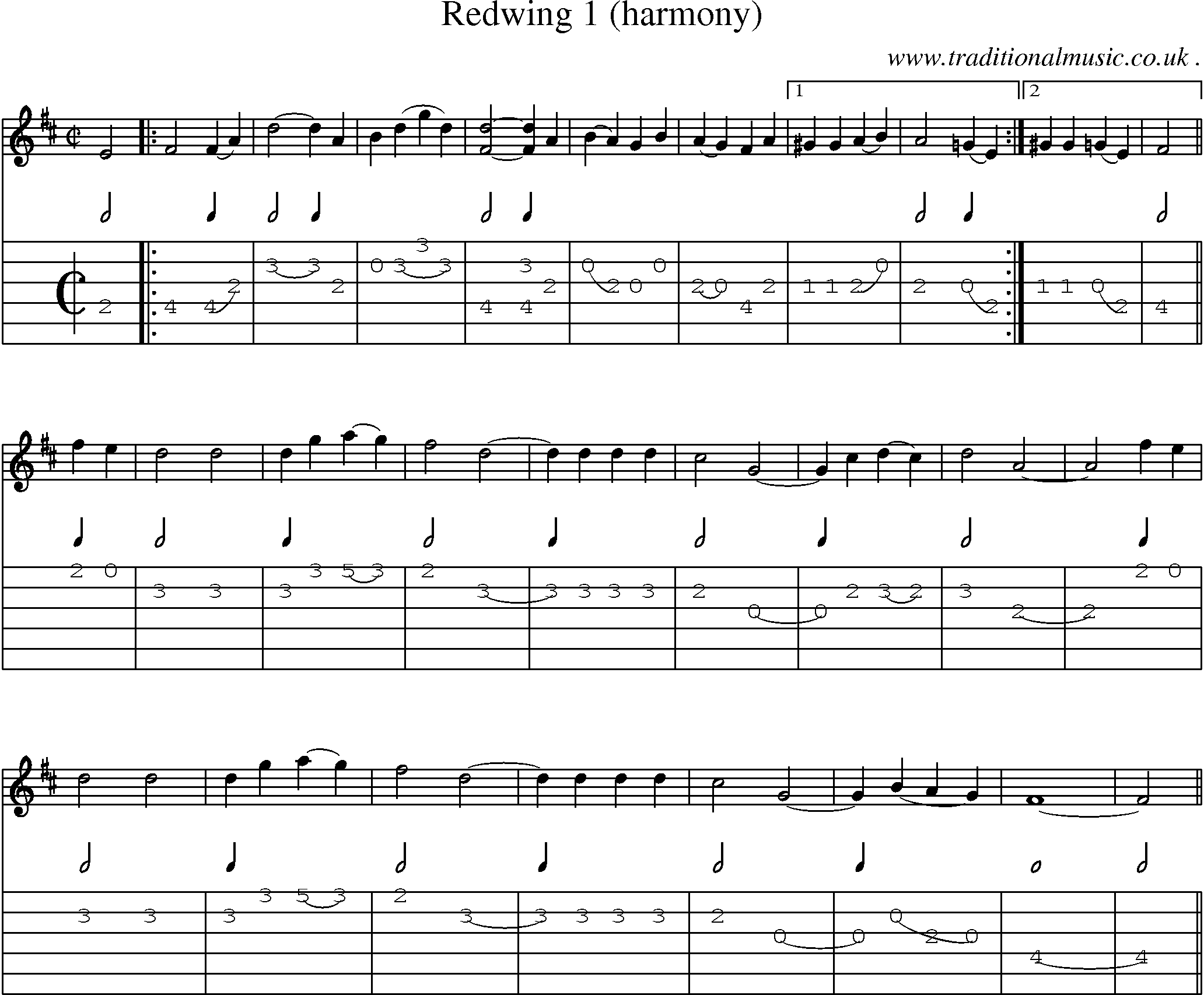 Music Score and Guitar Tabs for Redwing 1 (harmony)