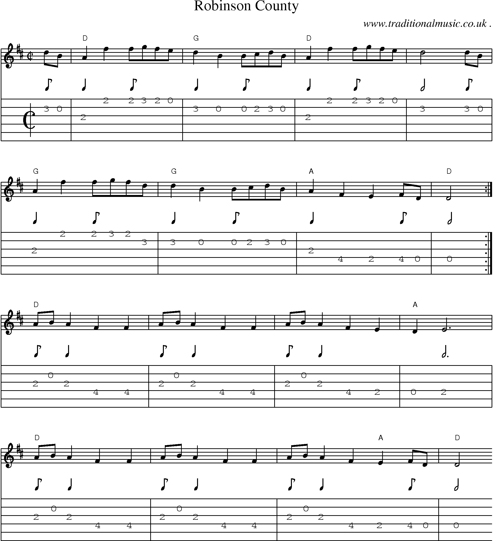 Music Score and Guitar Tabs for Robinson County