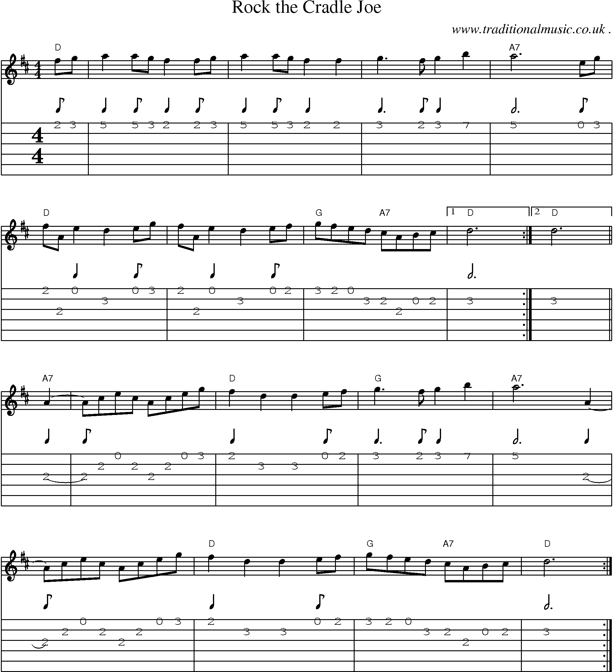 Music Score and Guitar Tabs for Rock The Cradle Joe