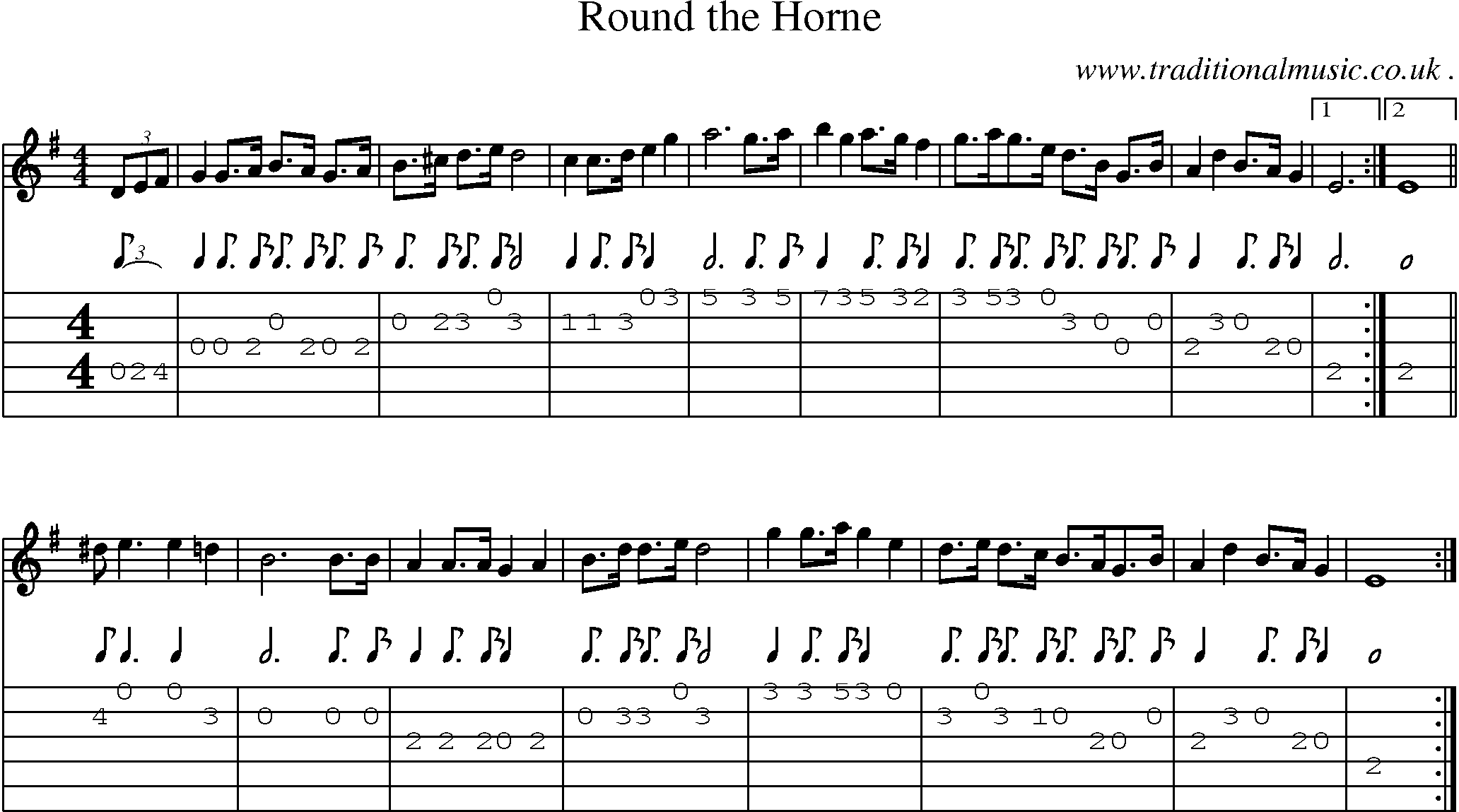 Music Score and Guitar Tabs for Round The Horne