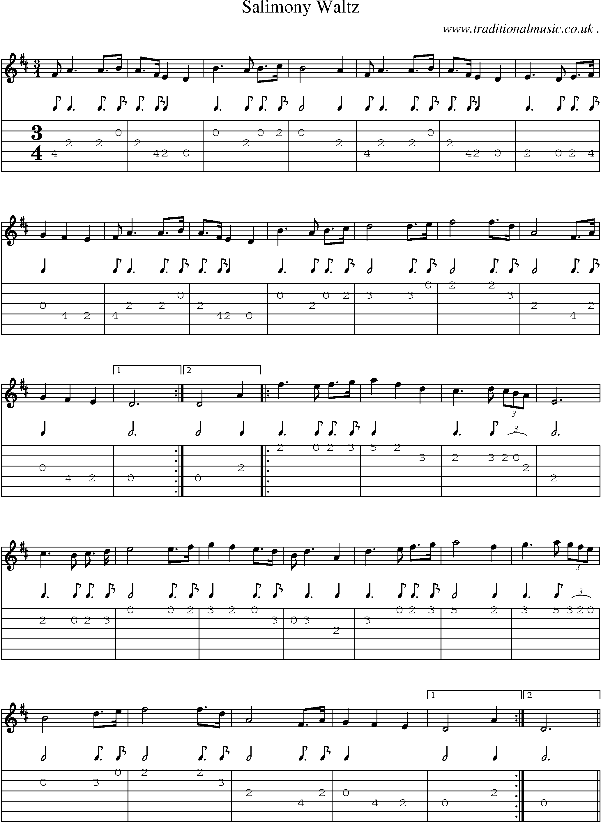 Music Score and Guitar Tabs for Salimony Waltz