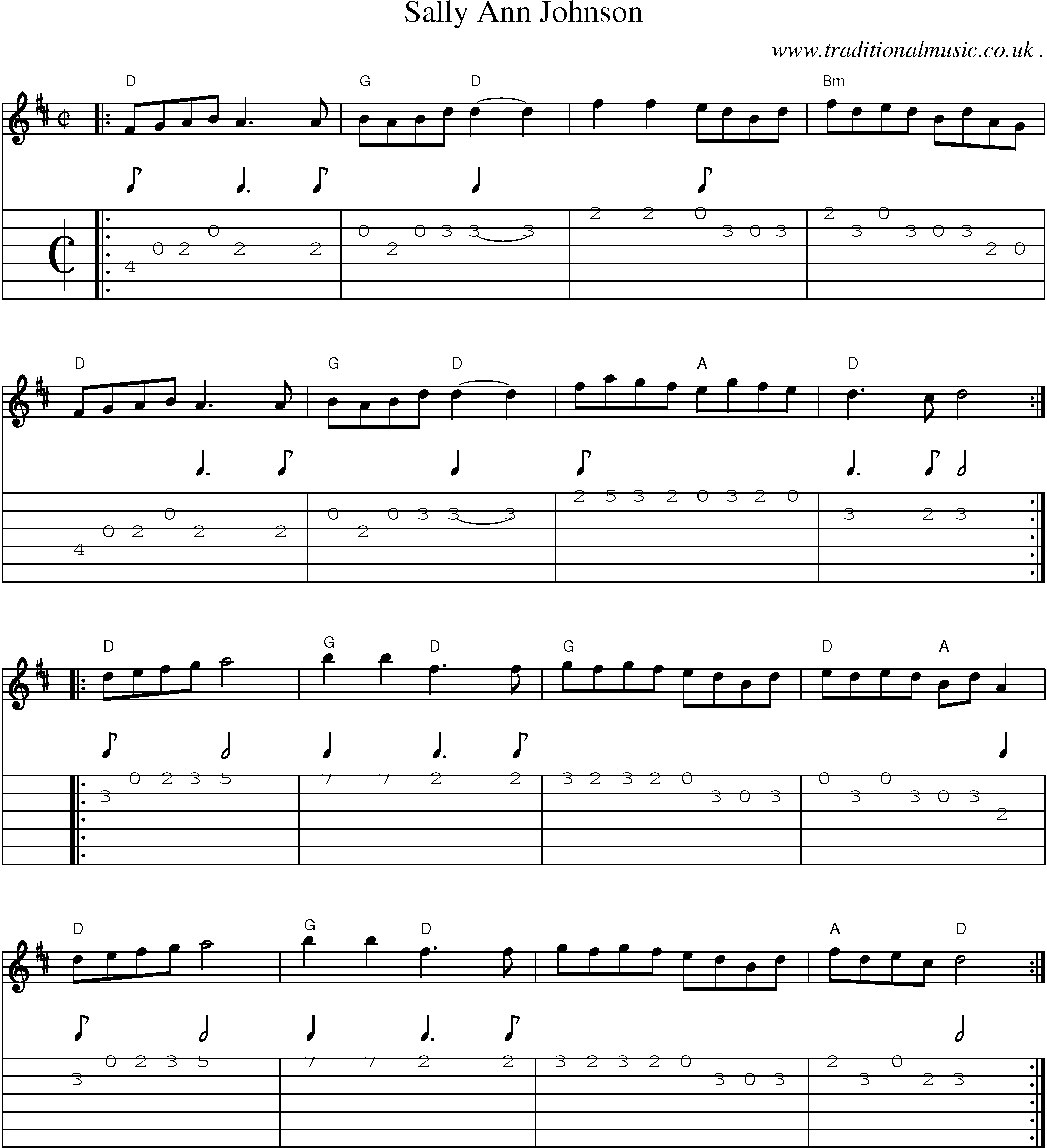Music Score and Guitar Tabs for Sally Ann Johnson