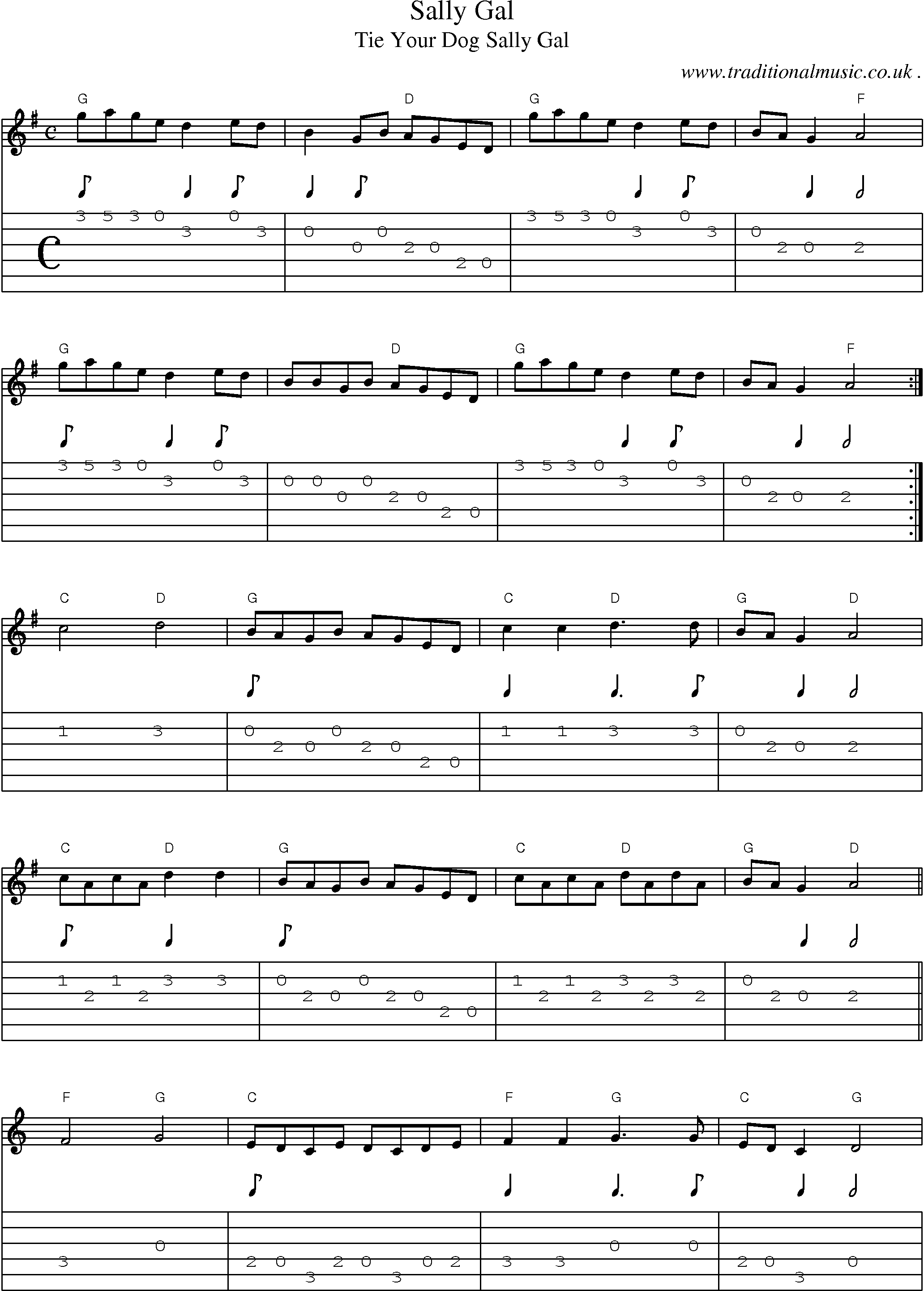 Music Score and Guitar Tabs for Sally Gal