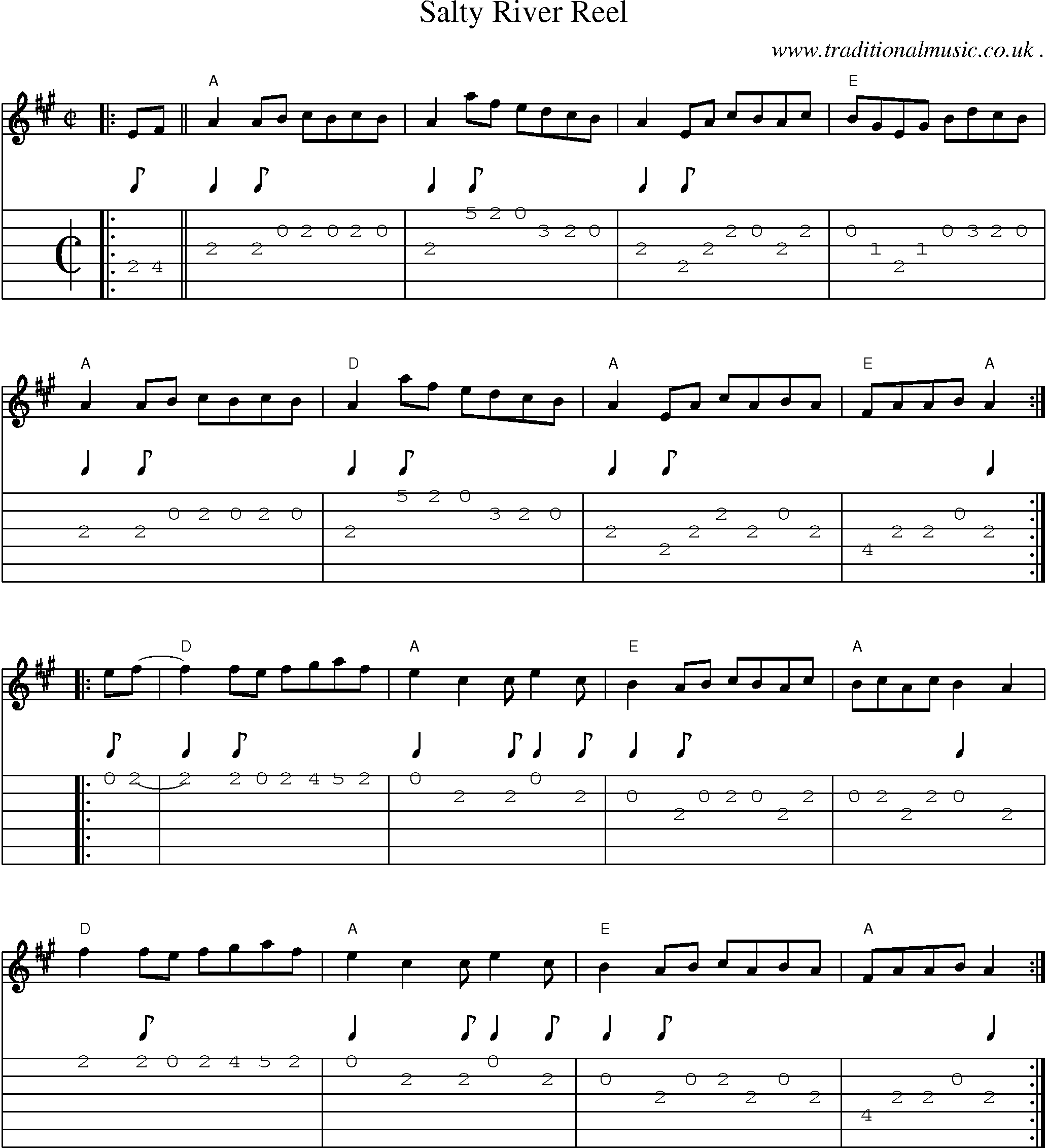 Music Score and Guitar Tabs for Salty River Reel