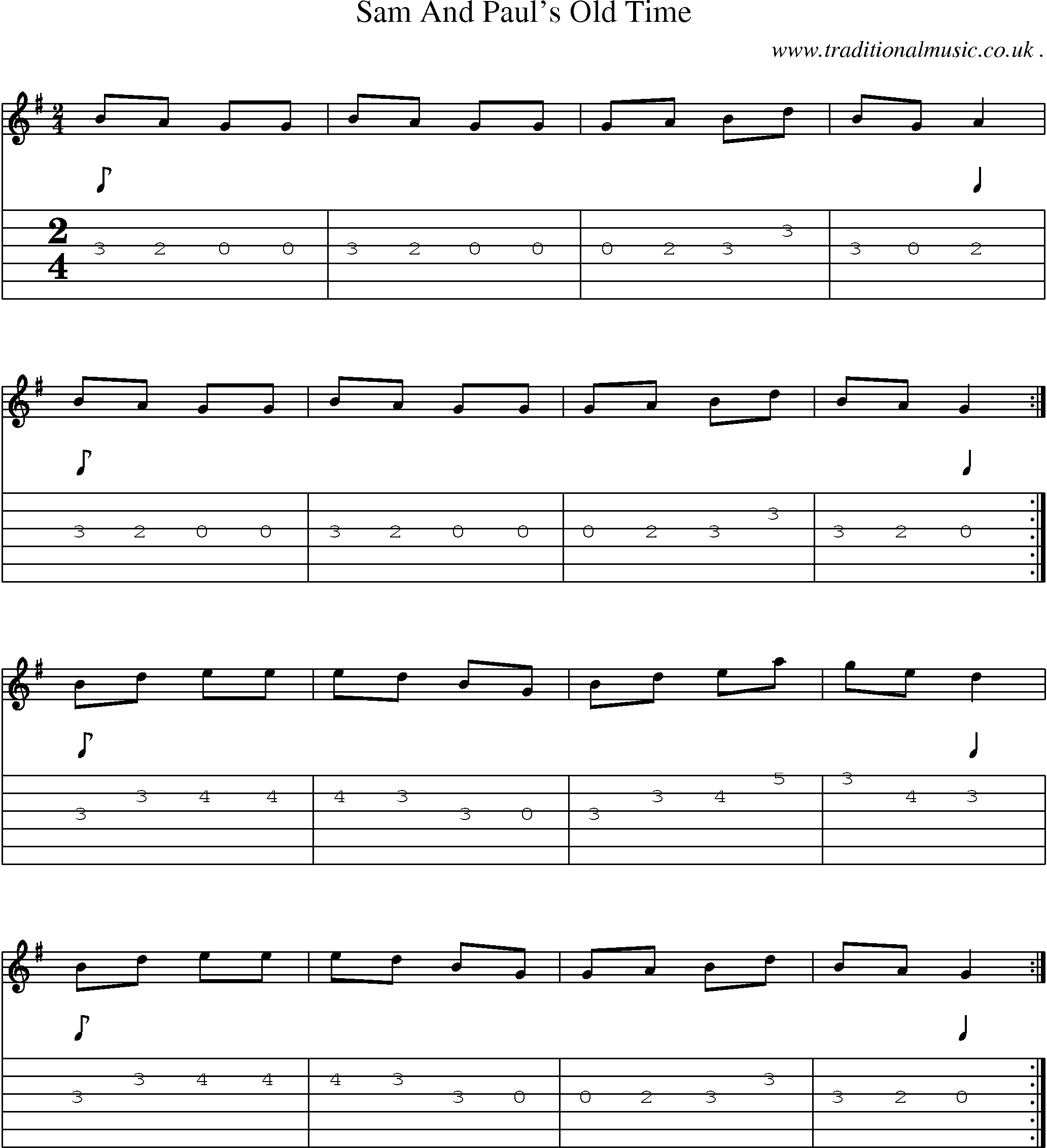 Music Score and Guitar Tabs for Sam And Pauls Old Time