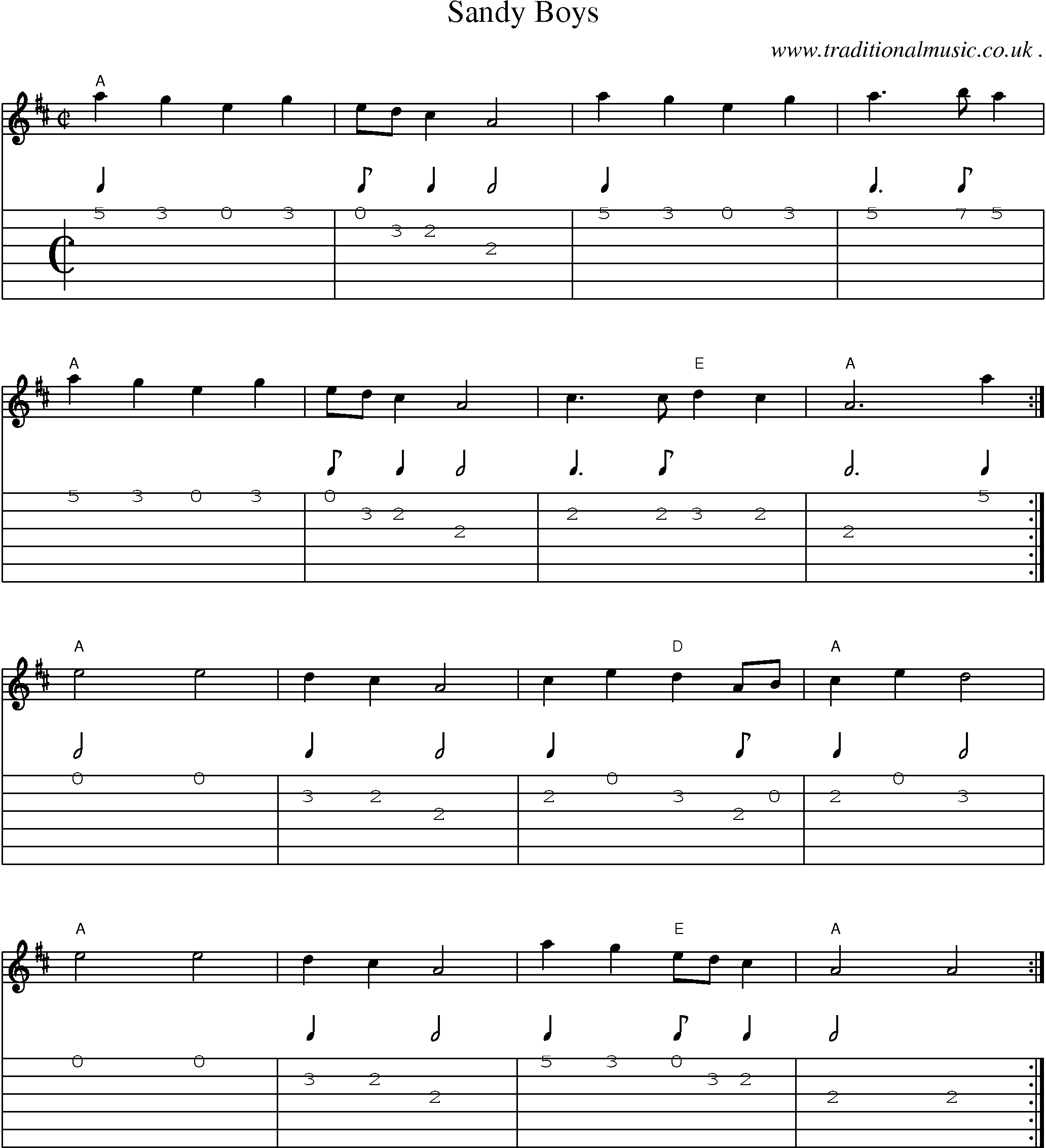 Music Score and Guitar Tabs for Sandy Boys