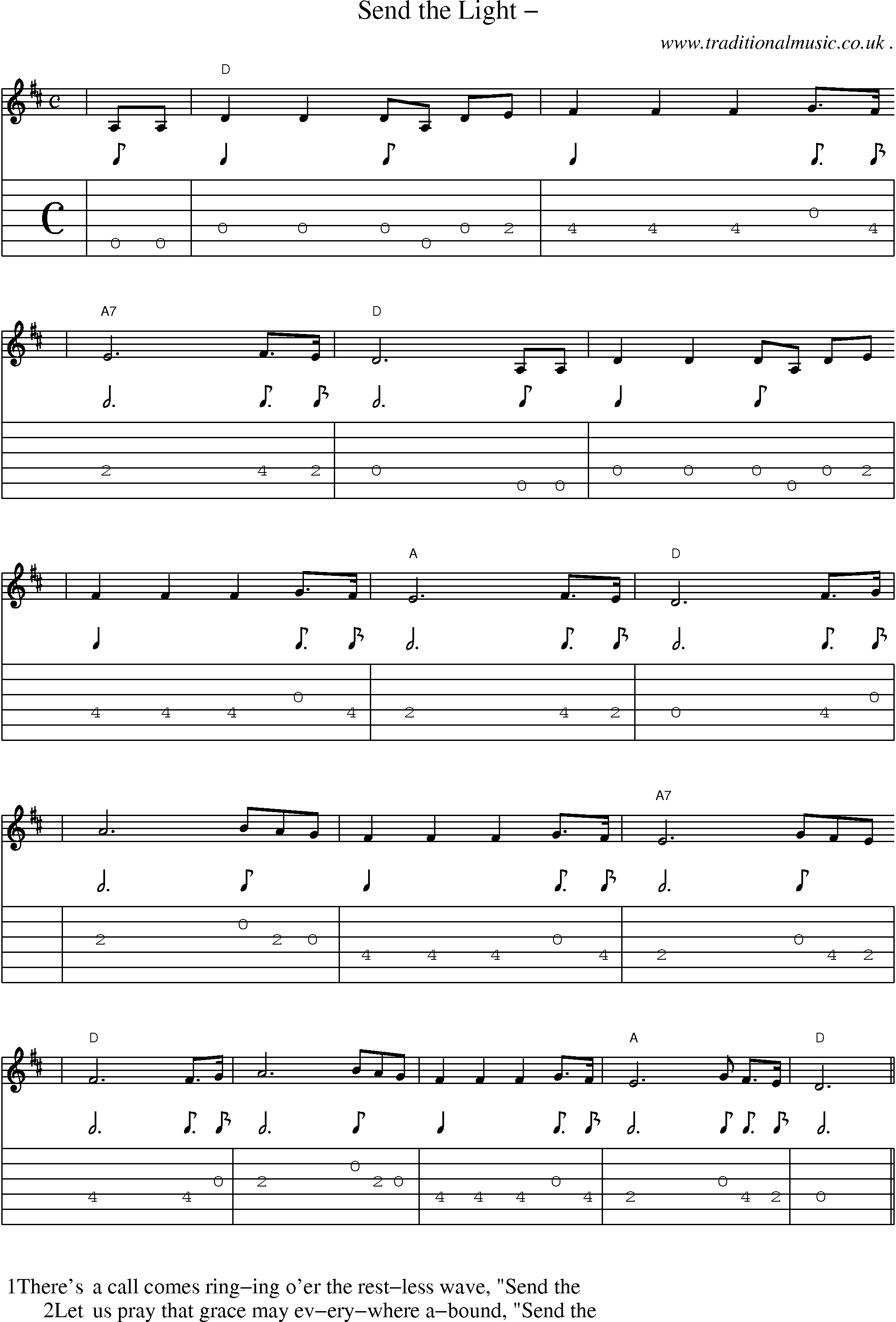 Music Score and Guitar Tabs for Send The Light 