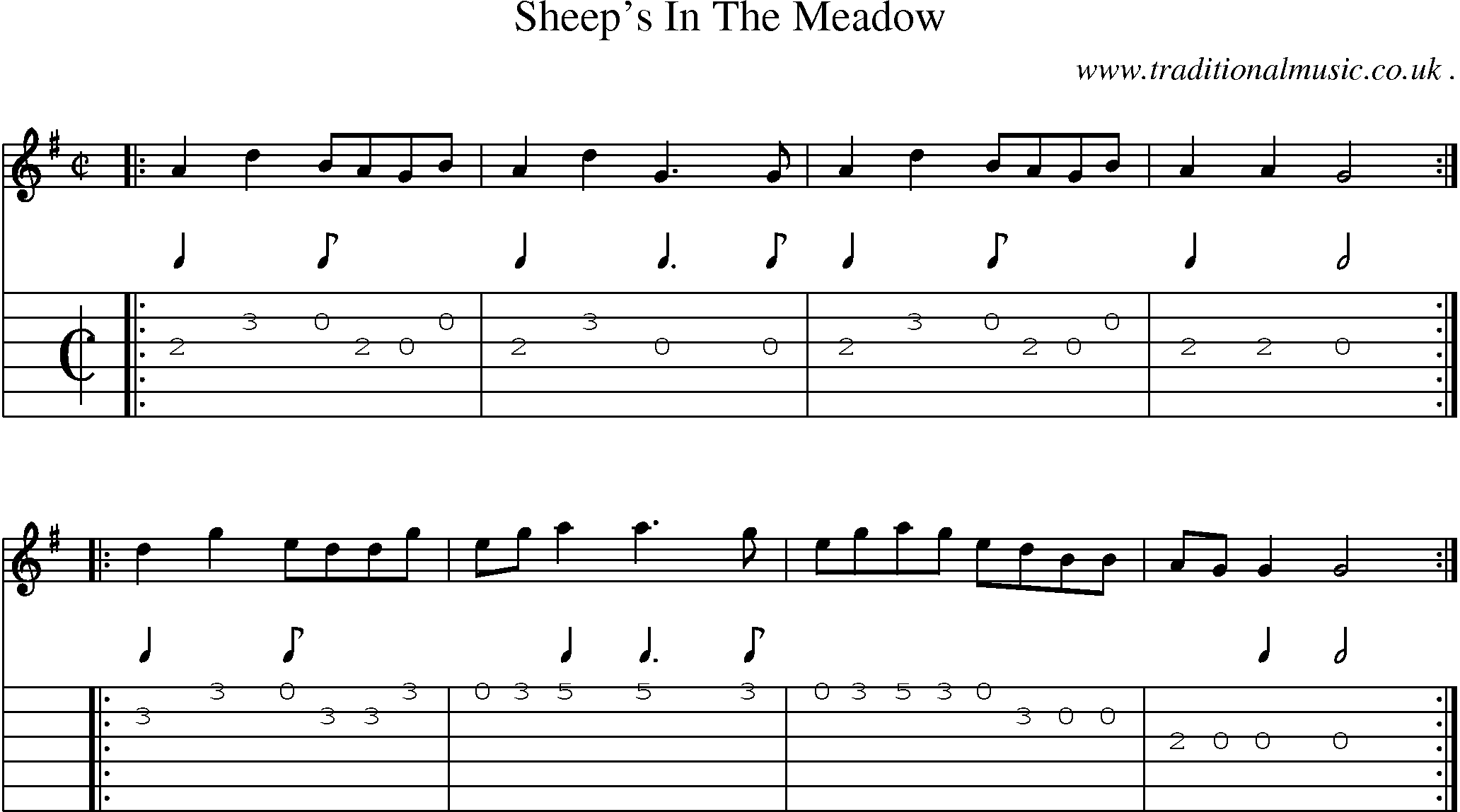 Music Score and Guitar Tabs for Sheeps In The Meadow