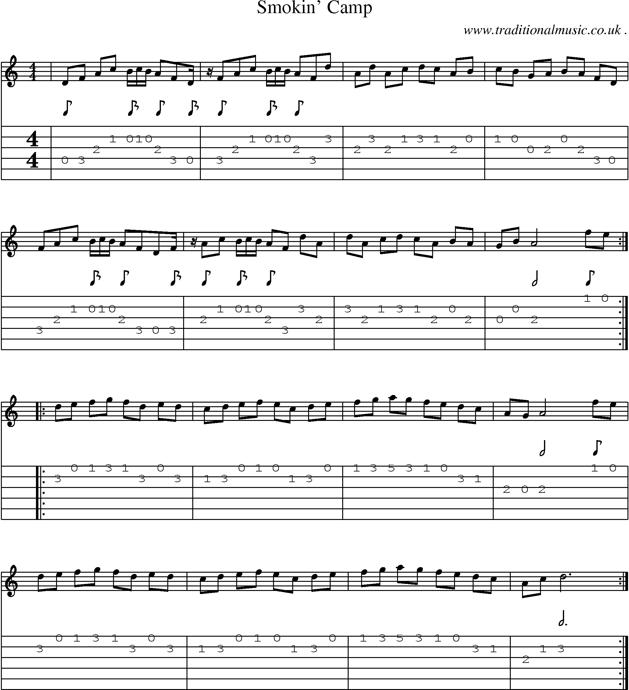 Music Score and Guitar Tabs for Smokin Camp