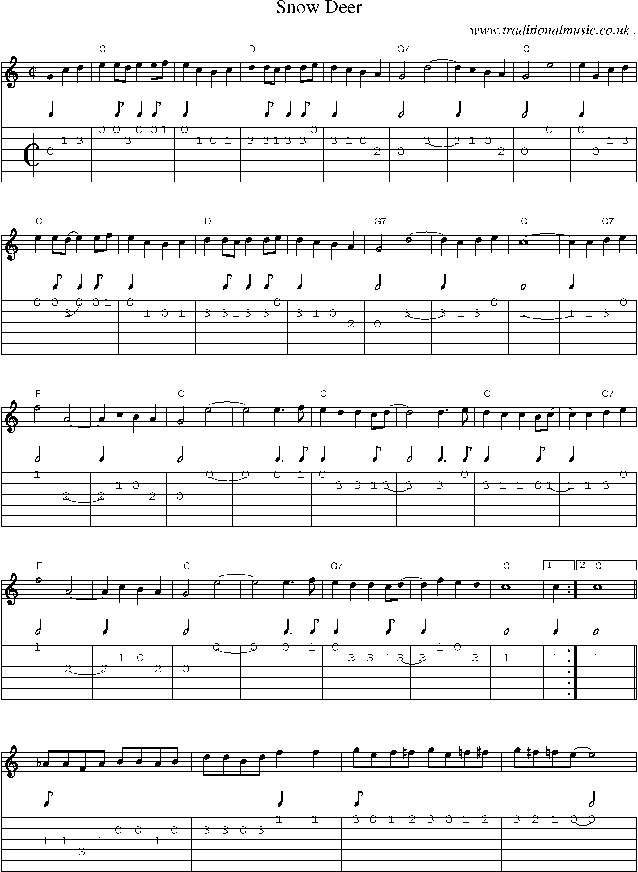 Music Score and Guitar Tabs for Snow Deer