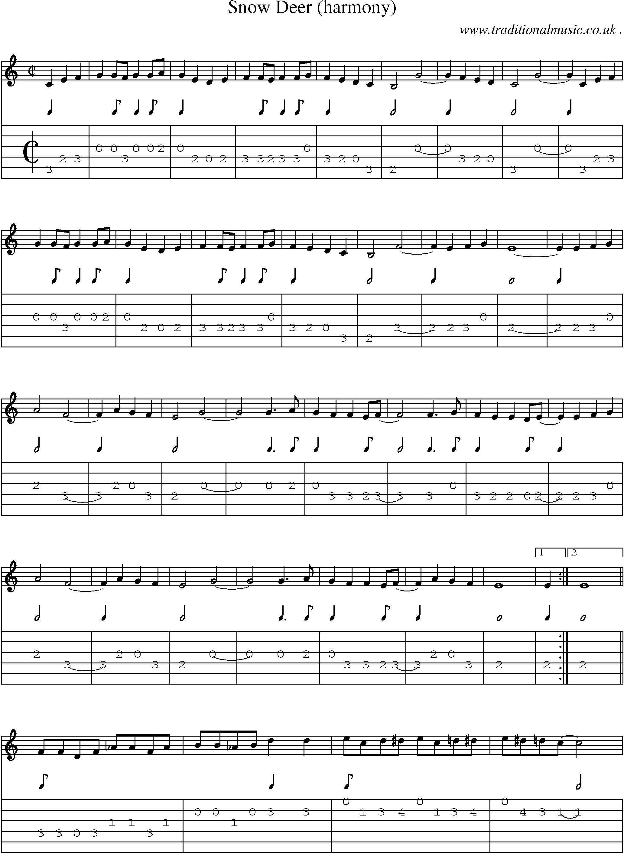 Music Score and Guitar Tabs for Snow Deer (harmony)