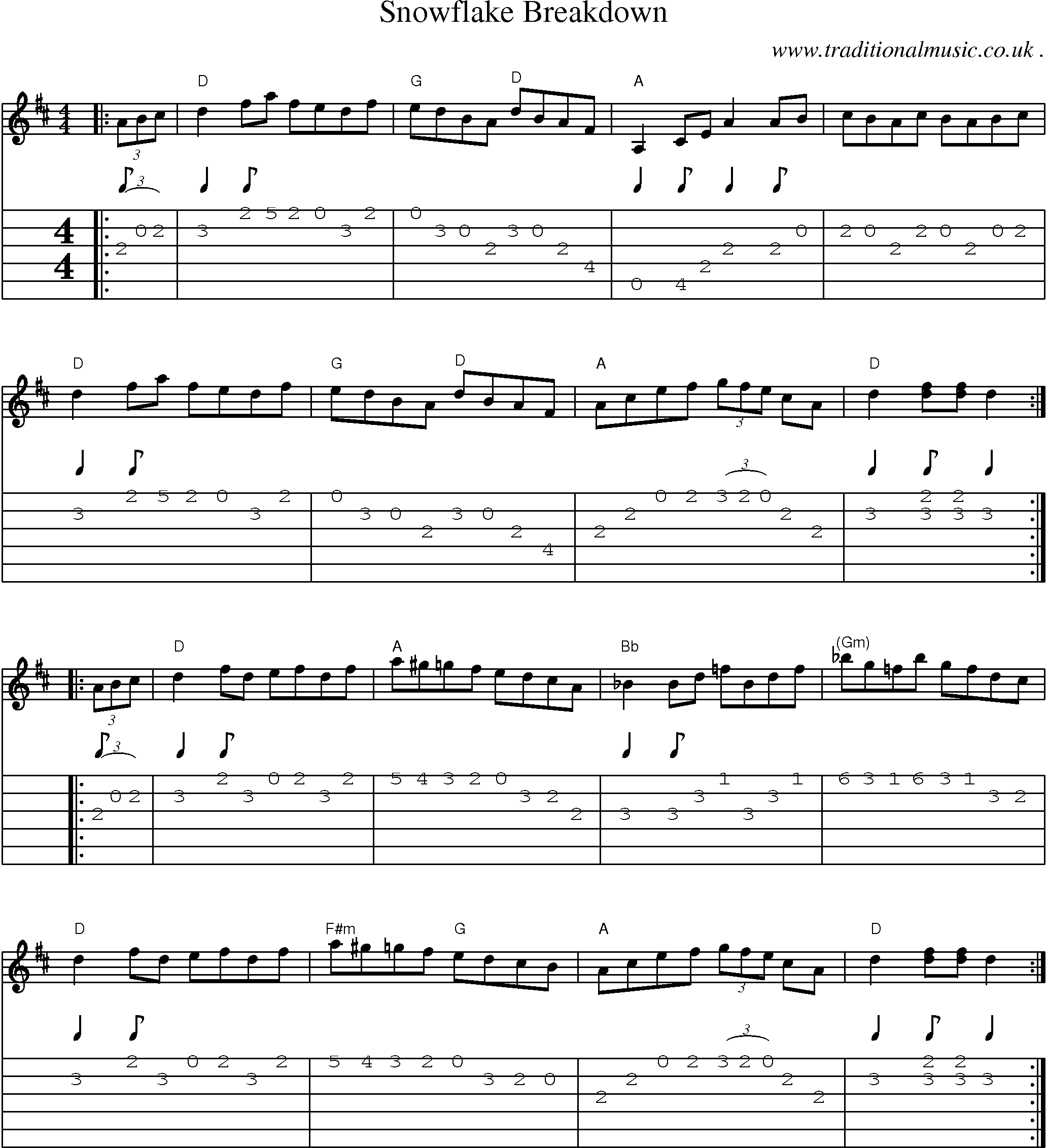 Music Score and Guitar Tabs for Snowflake Breakdown