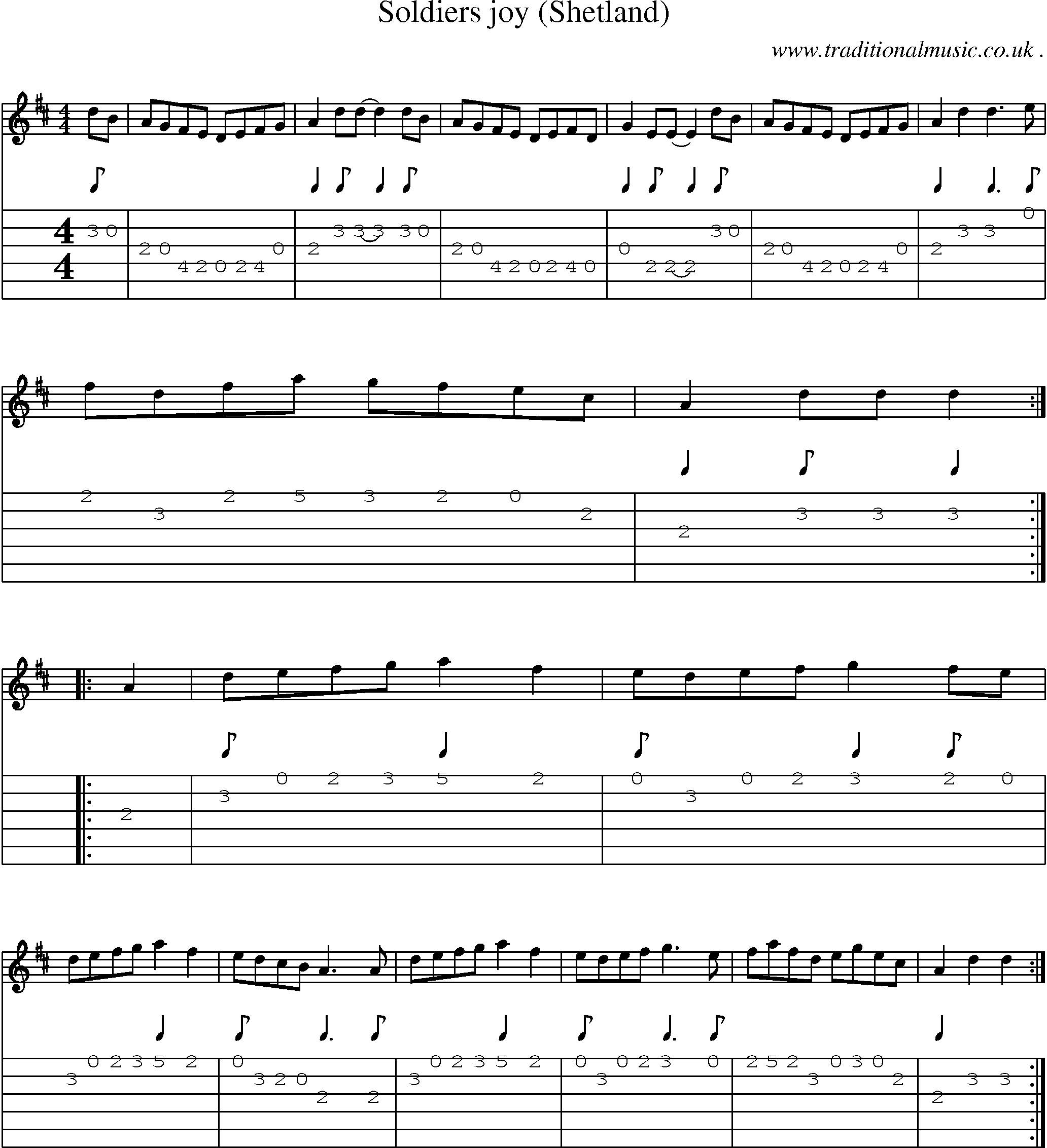 Music Score and Guitar Tabs for Soldiers Joy (shetland)