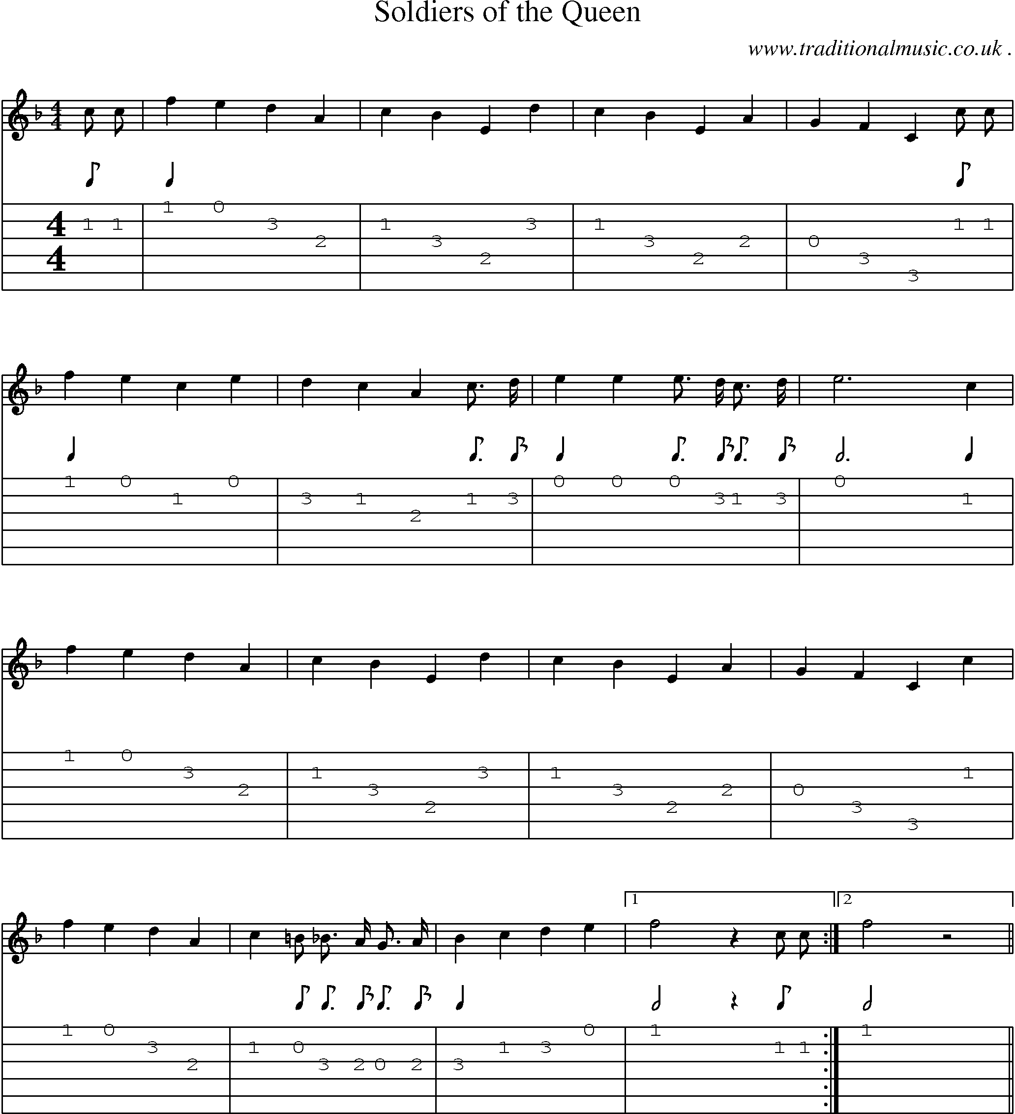 Music Score and Guitar Tabs for Soldiers Of The Queenthe Ghw029