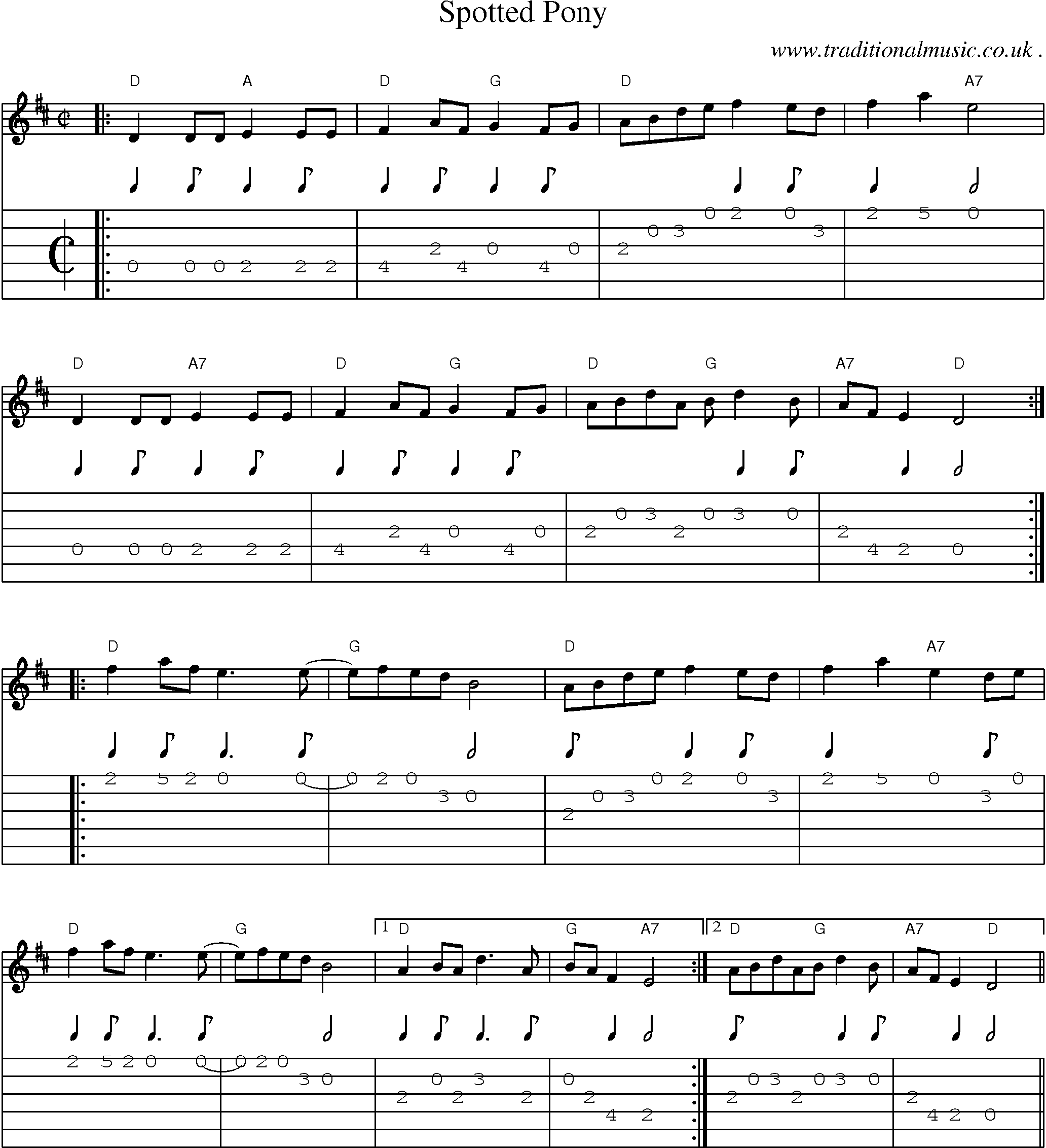 Music Score and Guitar Tabs for Spotted Pony