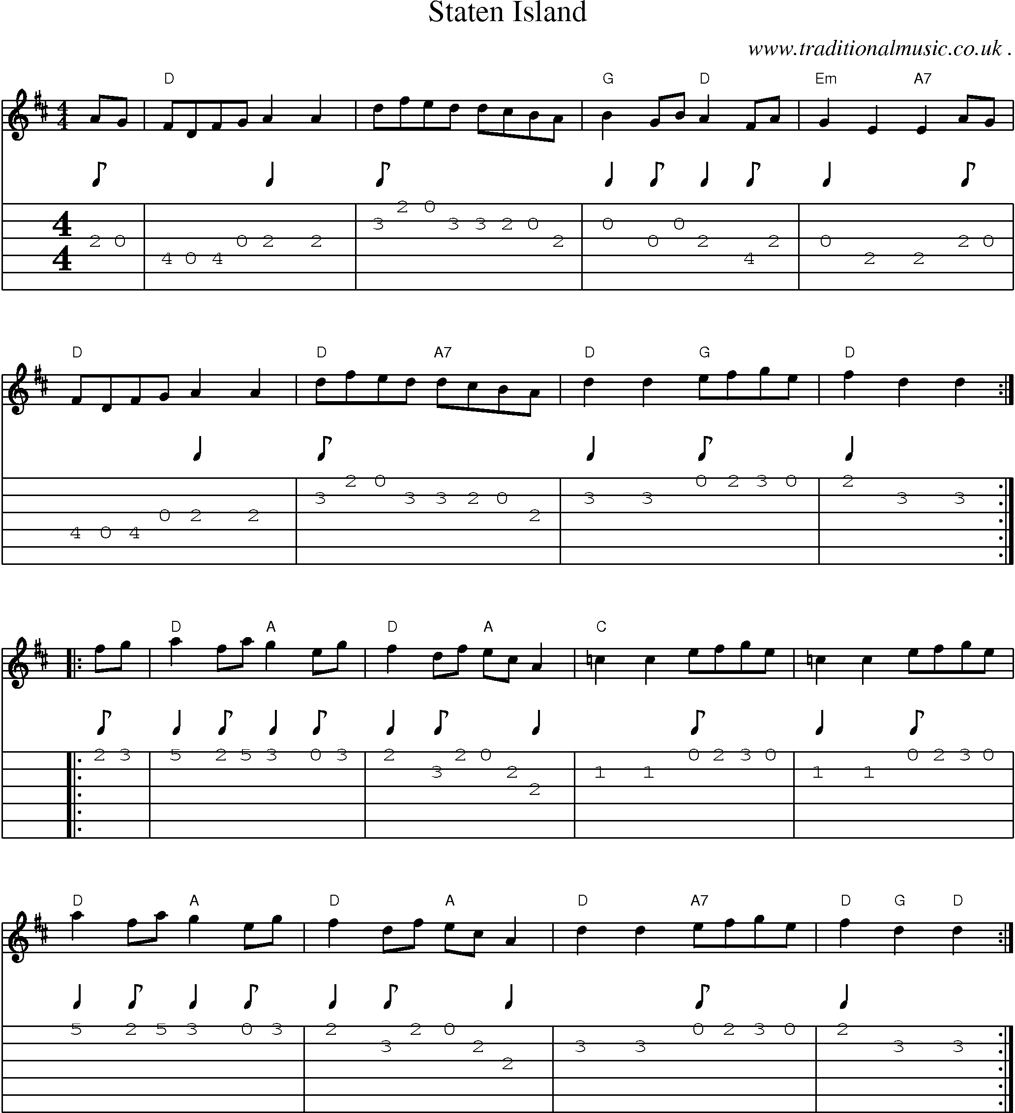 Music Score and Guitar Tabs for Staten Island