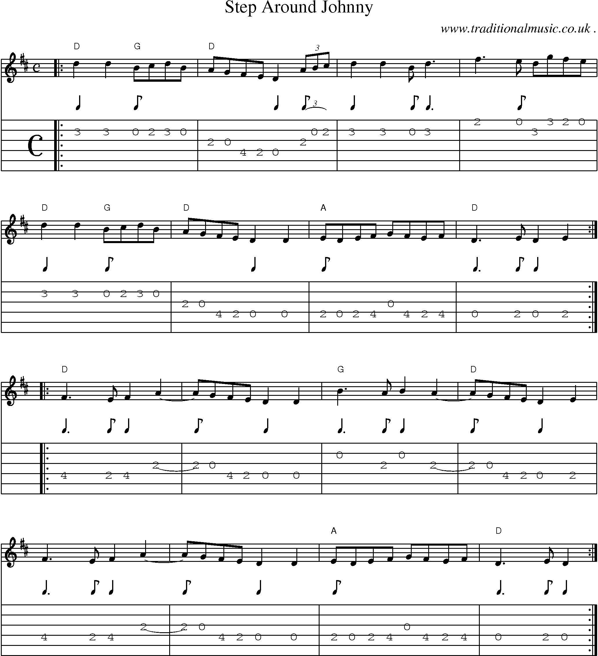 Music Score and Guitar Tabs for Step Around Johnny