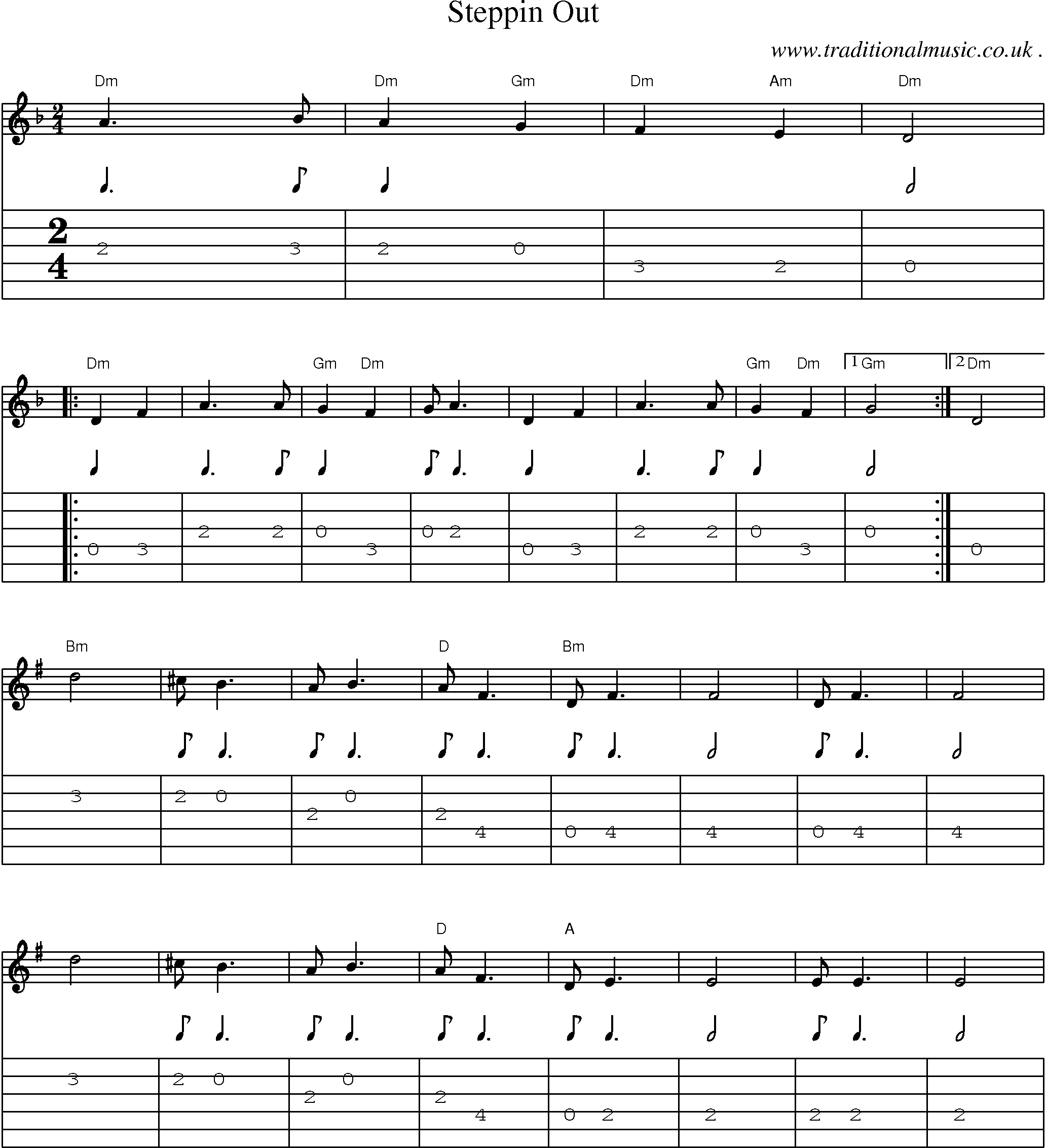 Music Score and Guitar Tabs for Steppin Out