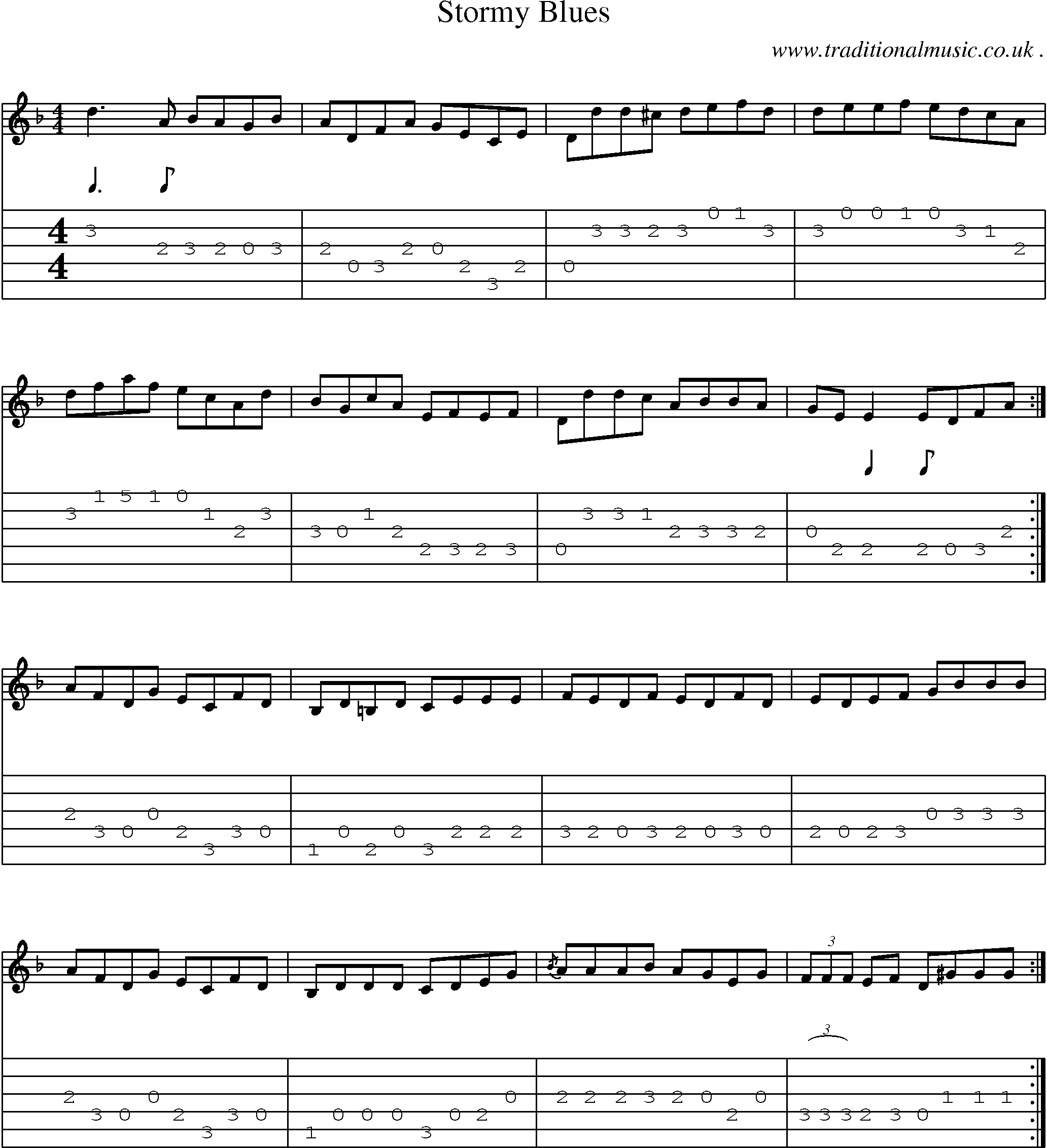 Music Score and Guitar Tabs for Stormy Blues