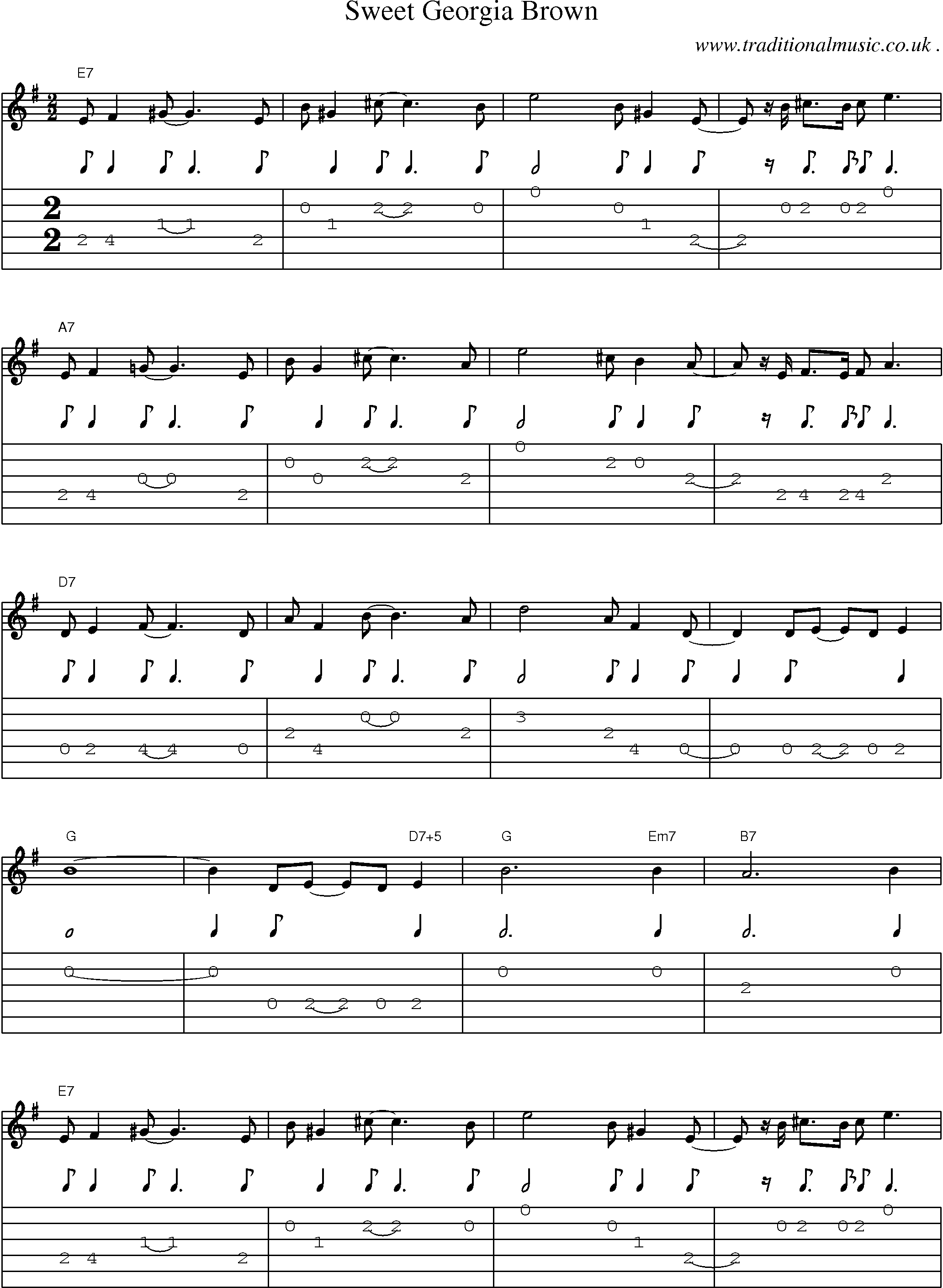 Music Score and Guitar Tabs for Sweet Georgia Brown