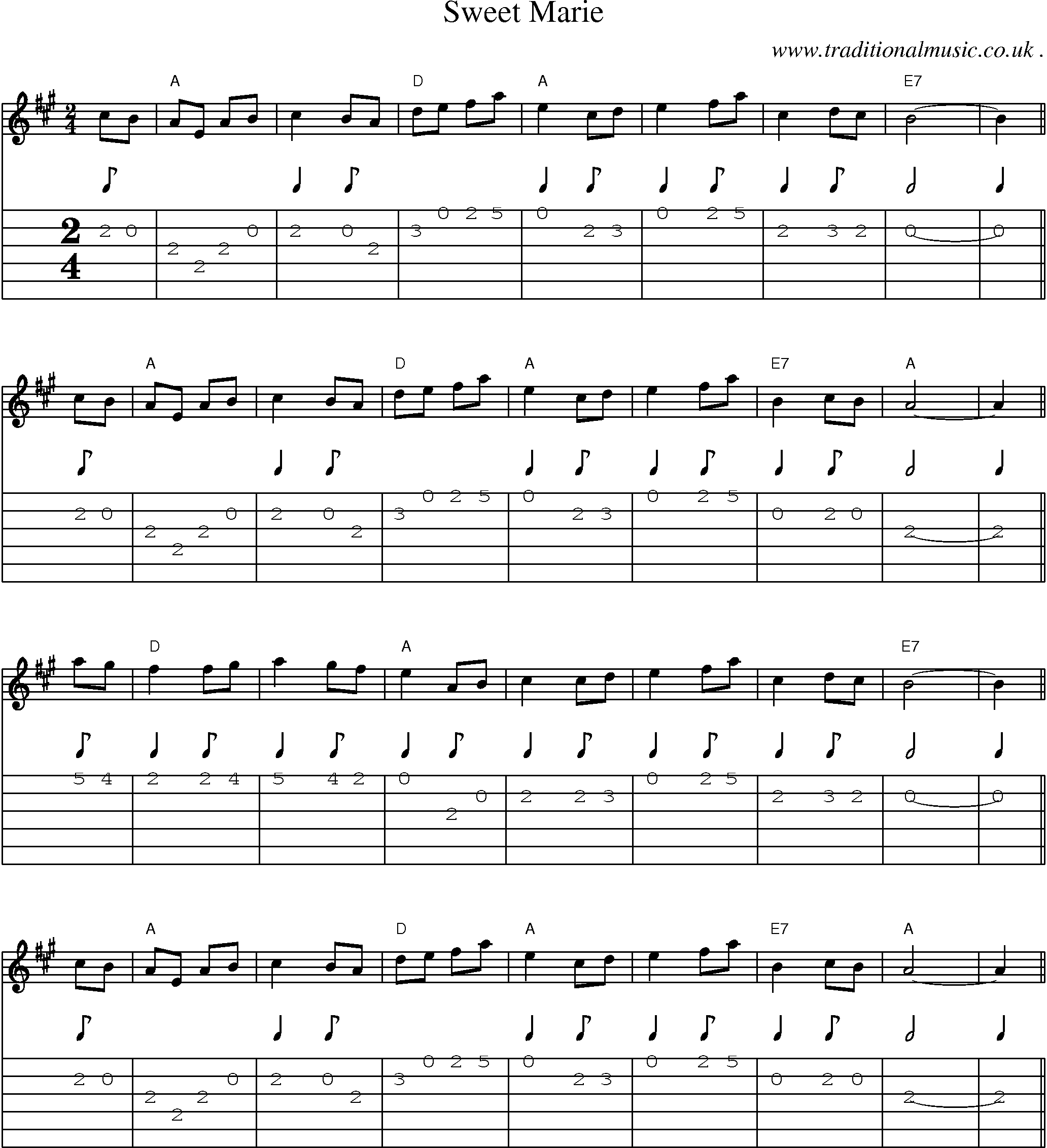 Music Score and Guitar Tabs for Sweet Marie