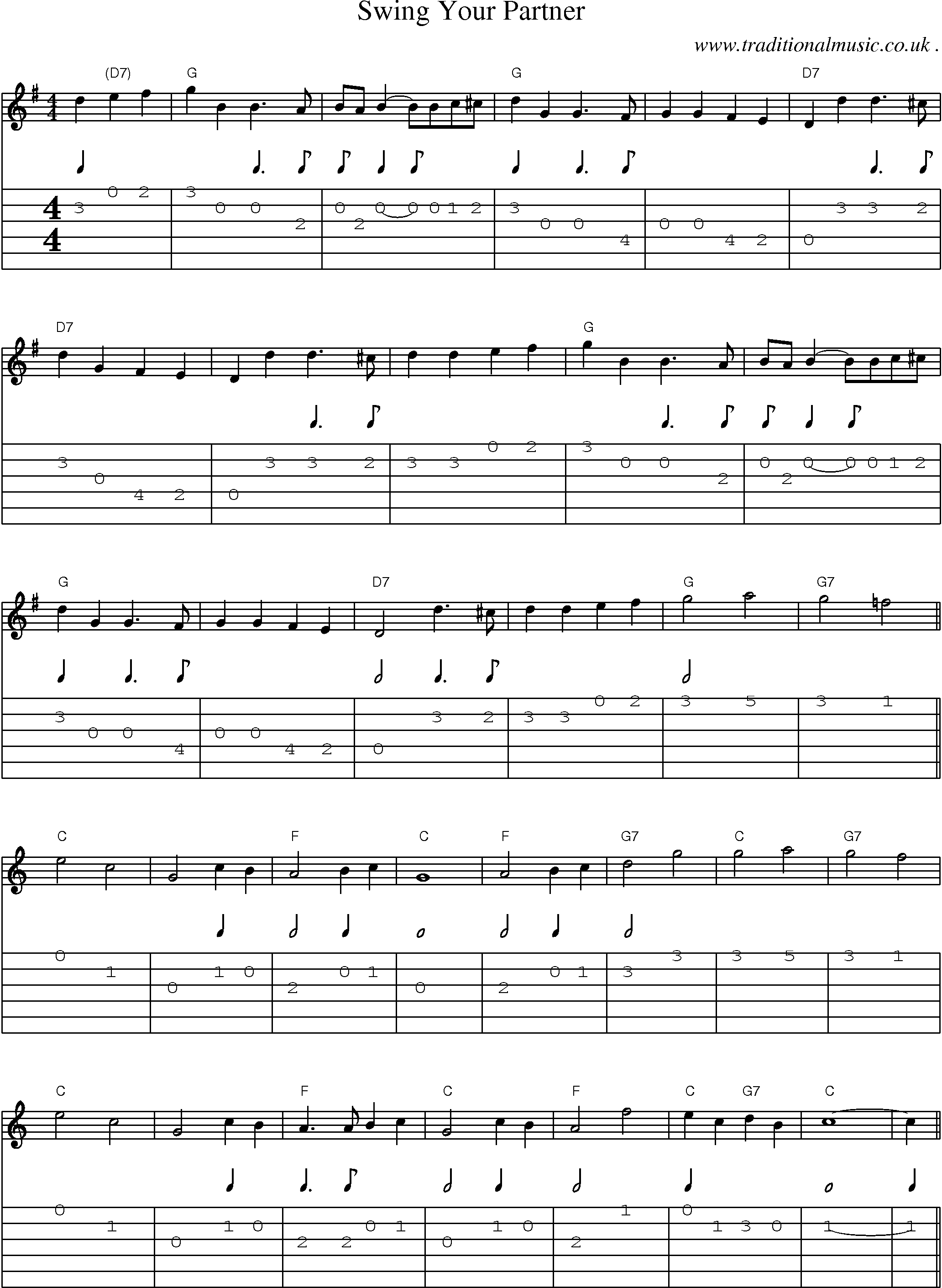 Music Score and Guitar Tabs for Swing Your Partner