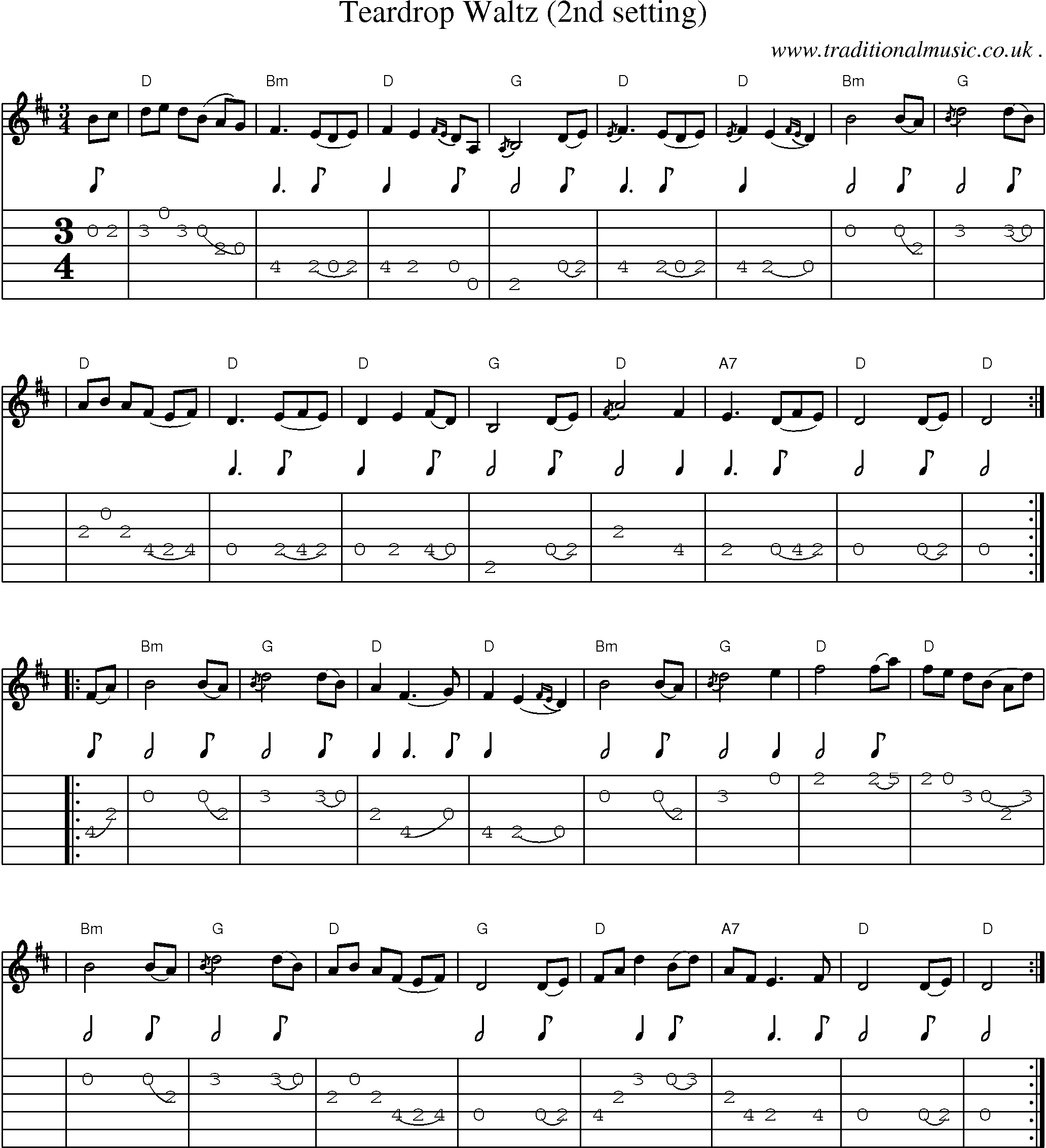 Music Score and Guitar Tabs for Teardrop Waltz (2nd Setting)