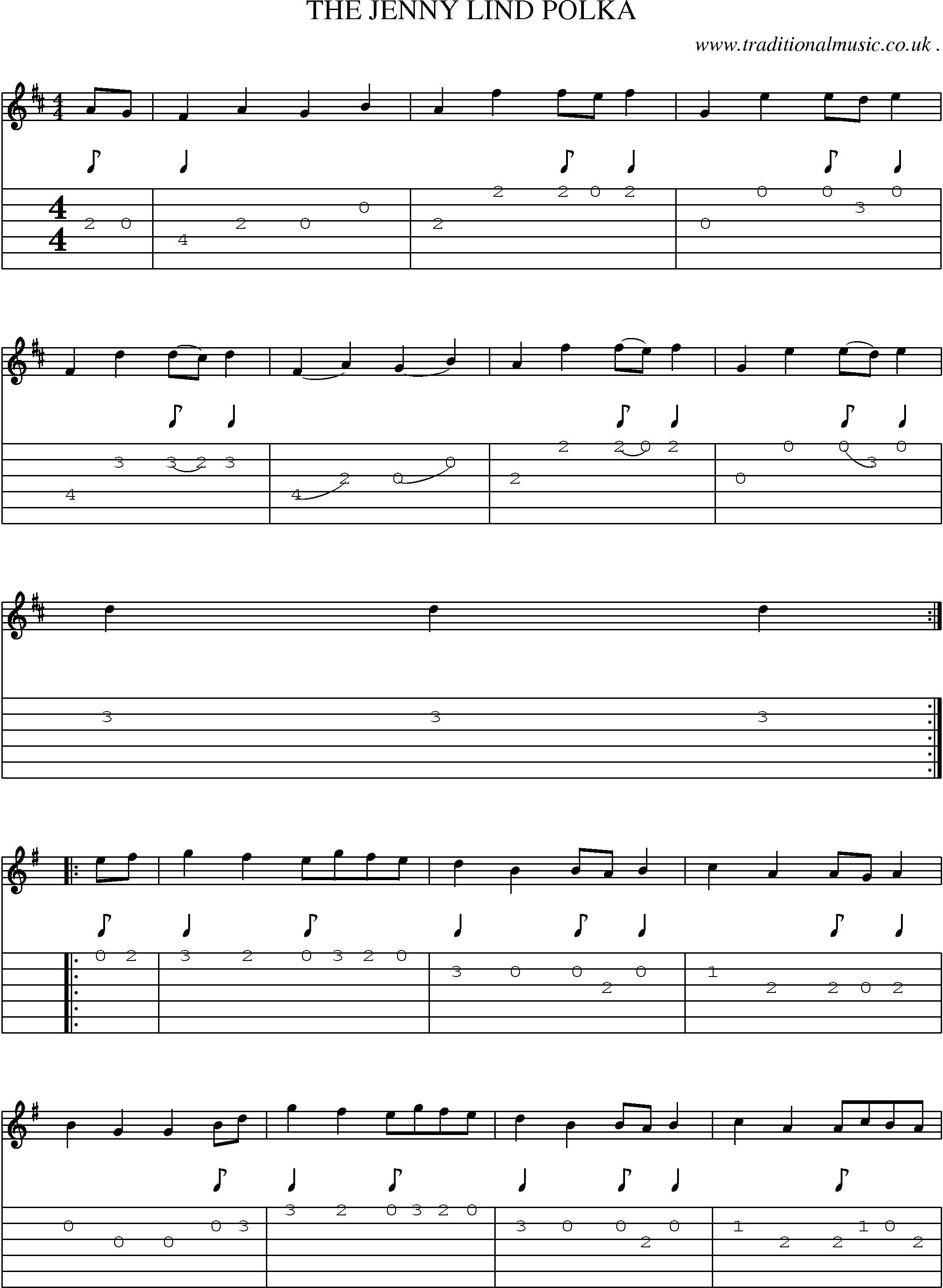 Music Score and Guitar Tabs for The Jenny Lind Polka