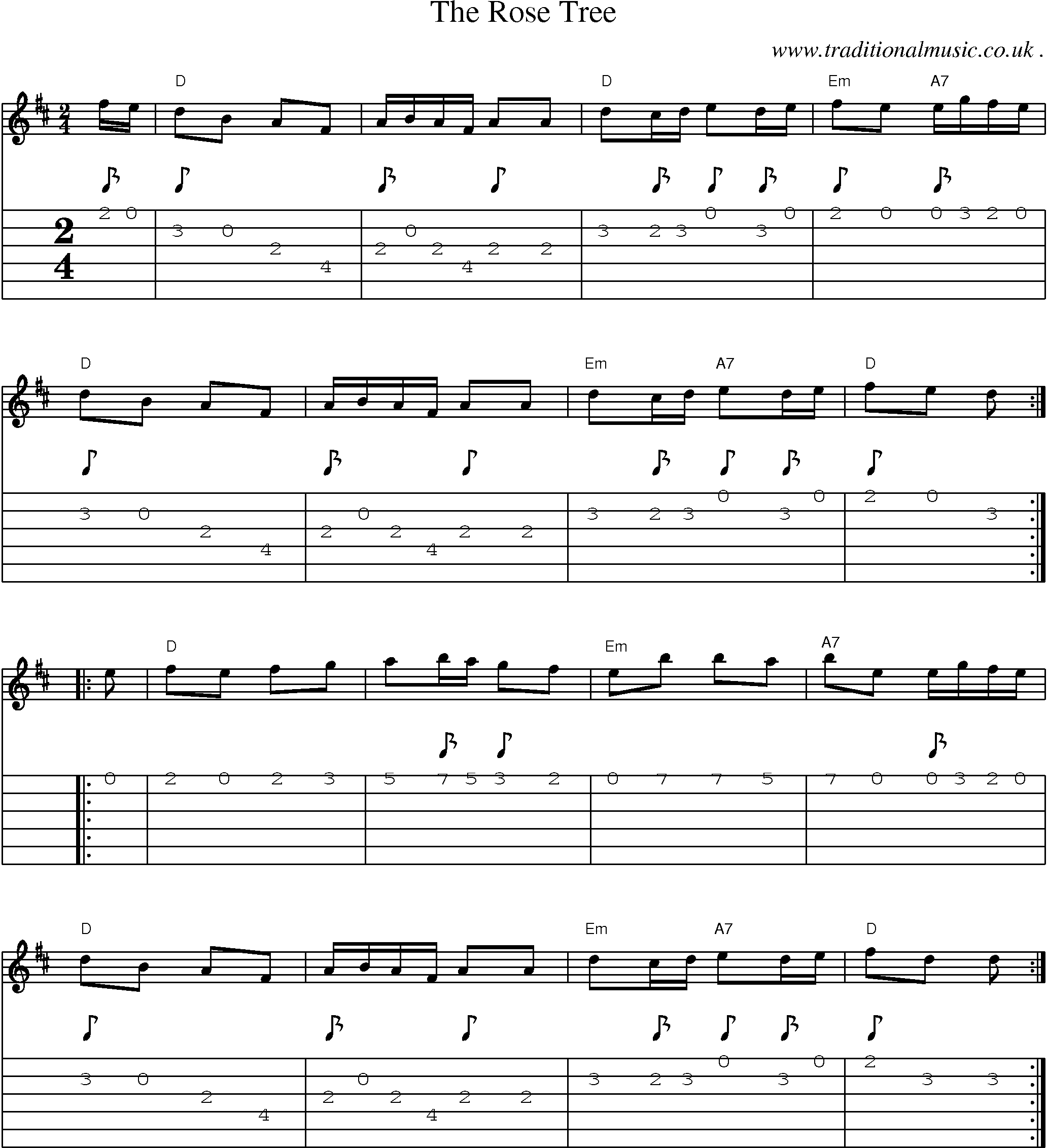 Music Score and Guitar Tabs for The Rose Tree