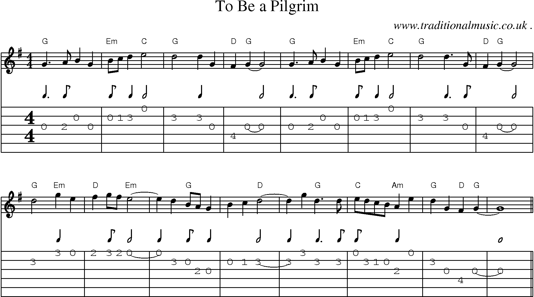 Music Score and Guitar Tabs for To Be A Pilgrim
