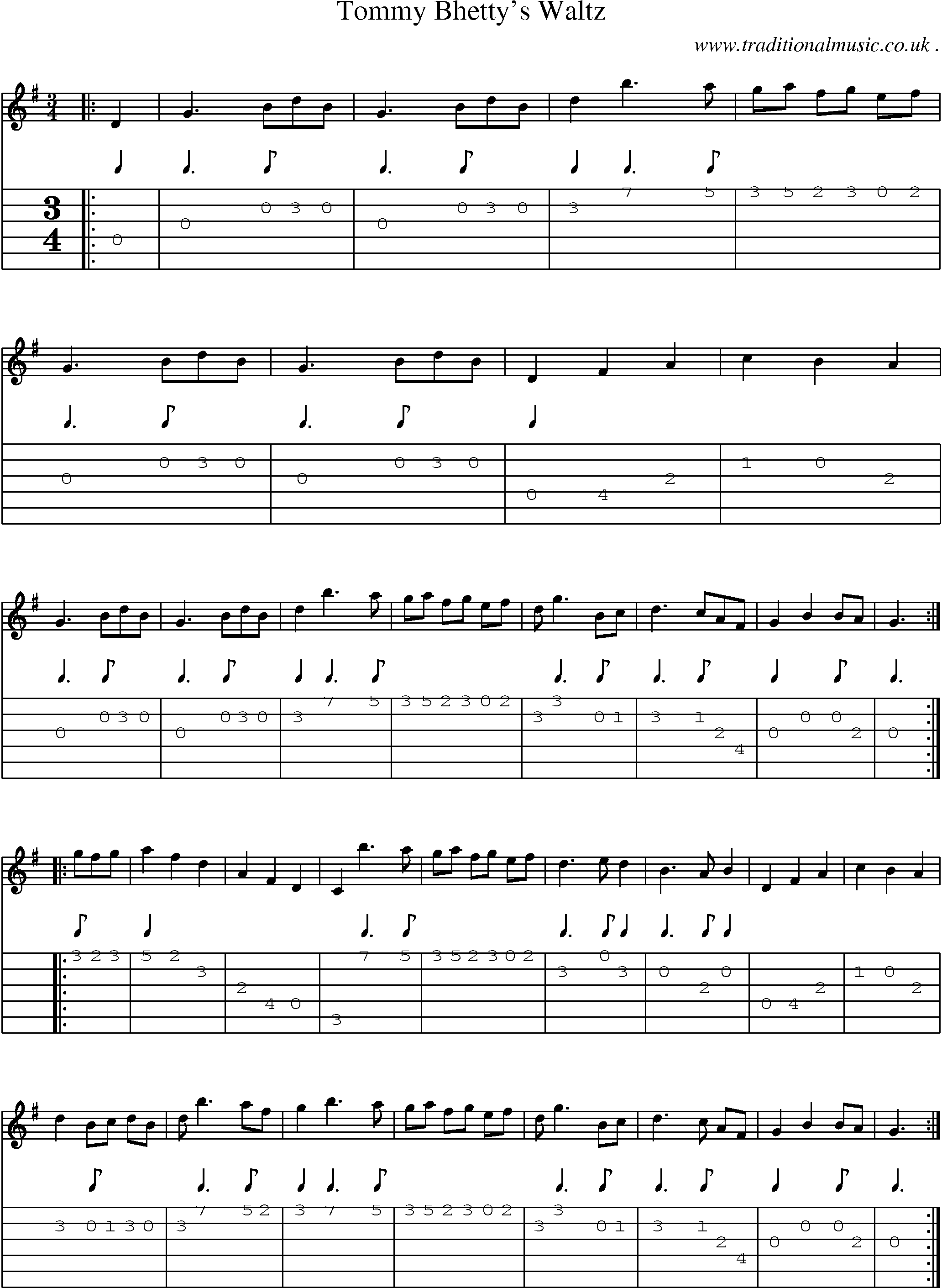 Music Score and Guitar Tabs for Tommy Bhettys Waltz
