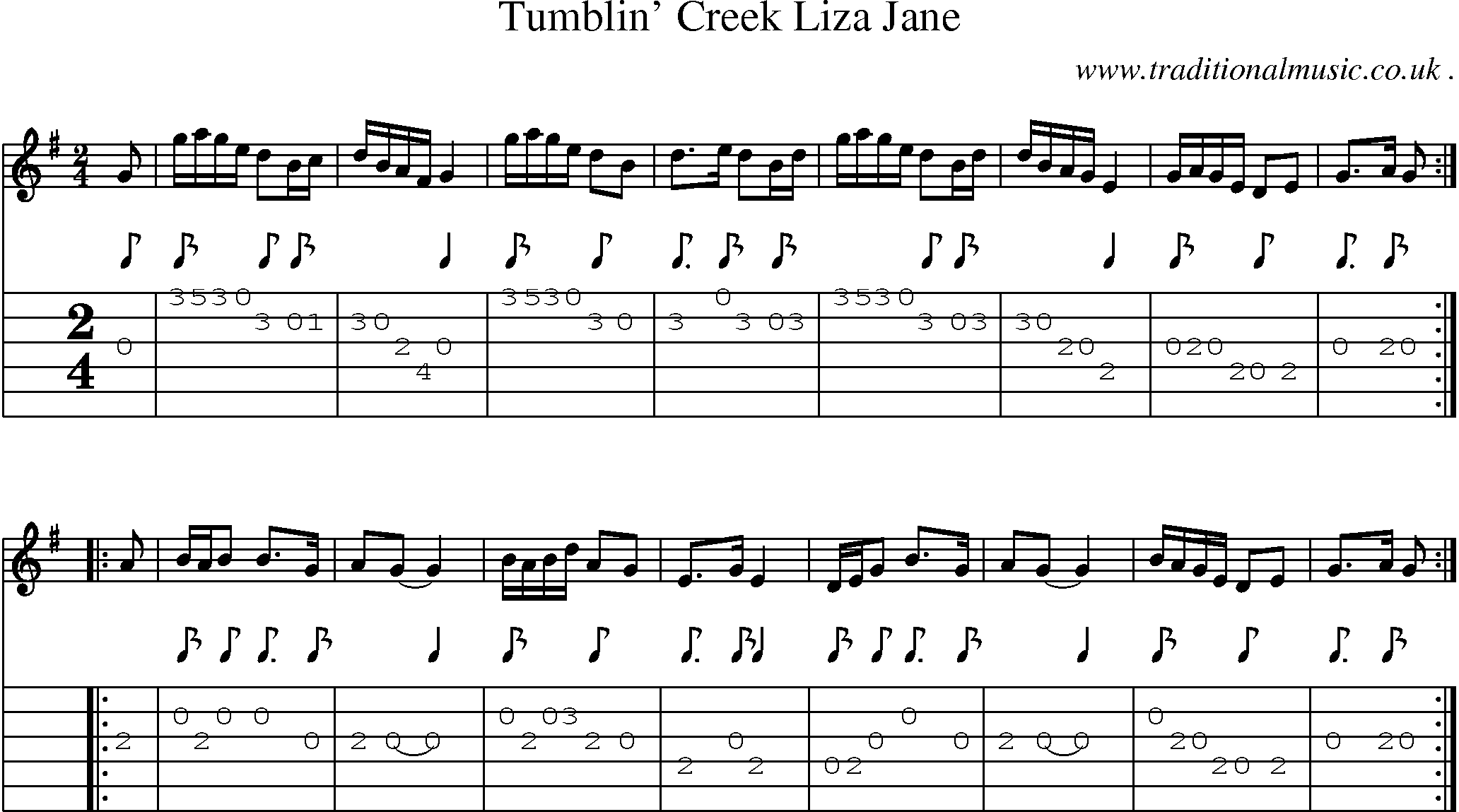 Music Score and Guitar Tabs for Tumblin Creek Liza Jane