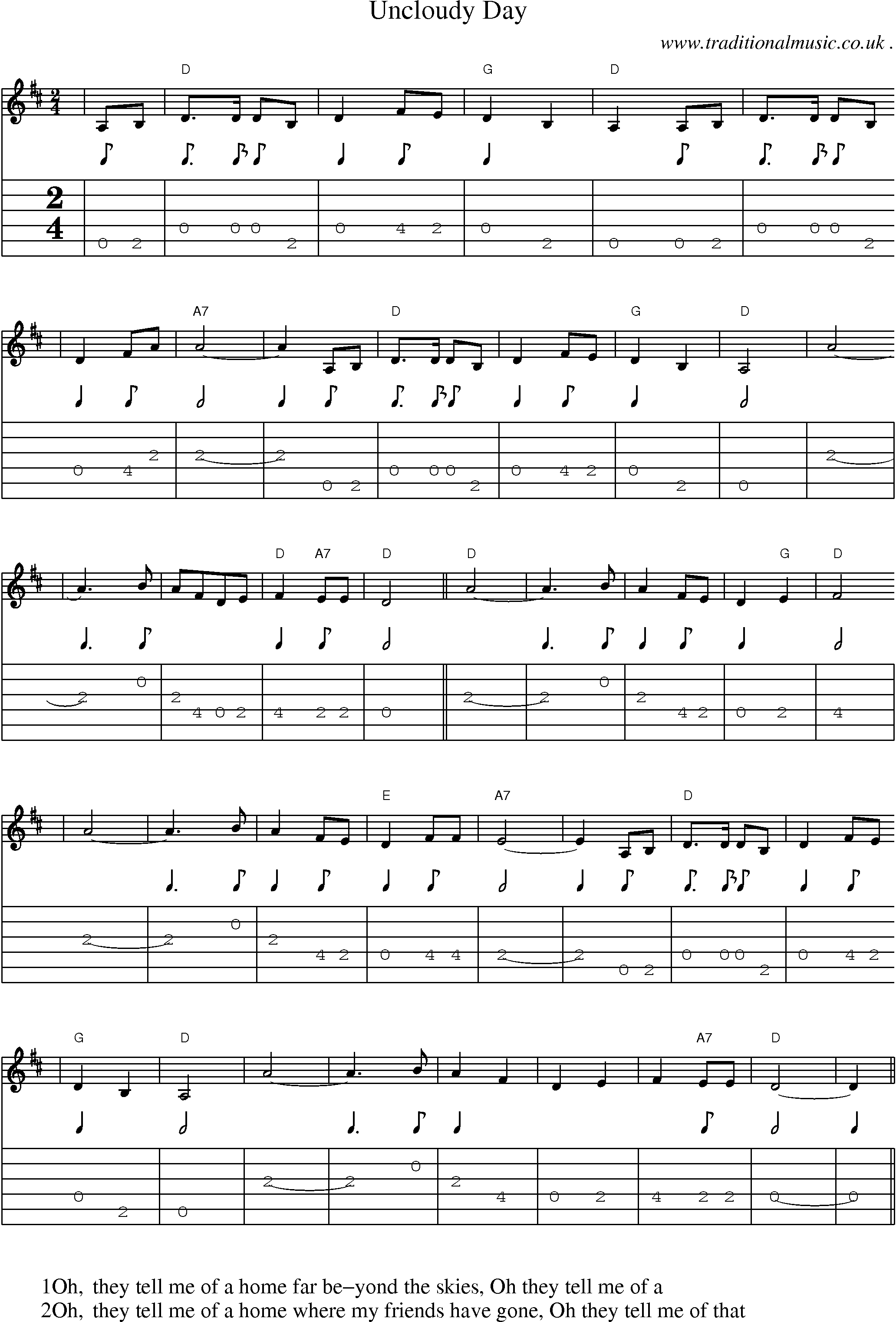 Music Score and Guitar Tabs for Uncloudy Day