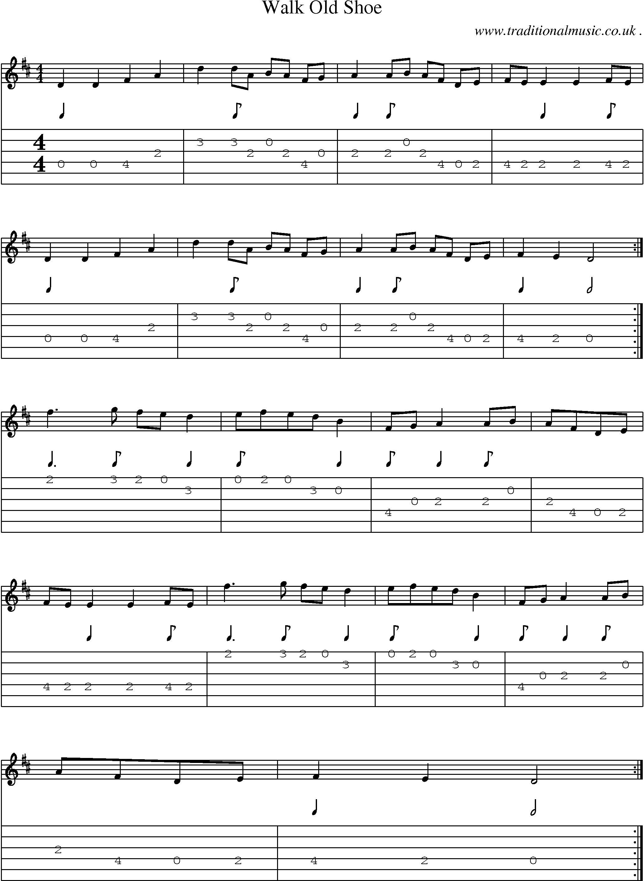 Music Score and Guitar Tabs for Walk Old Shoe