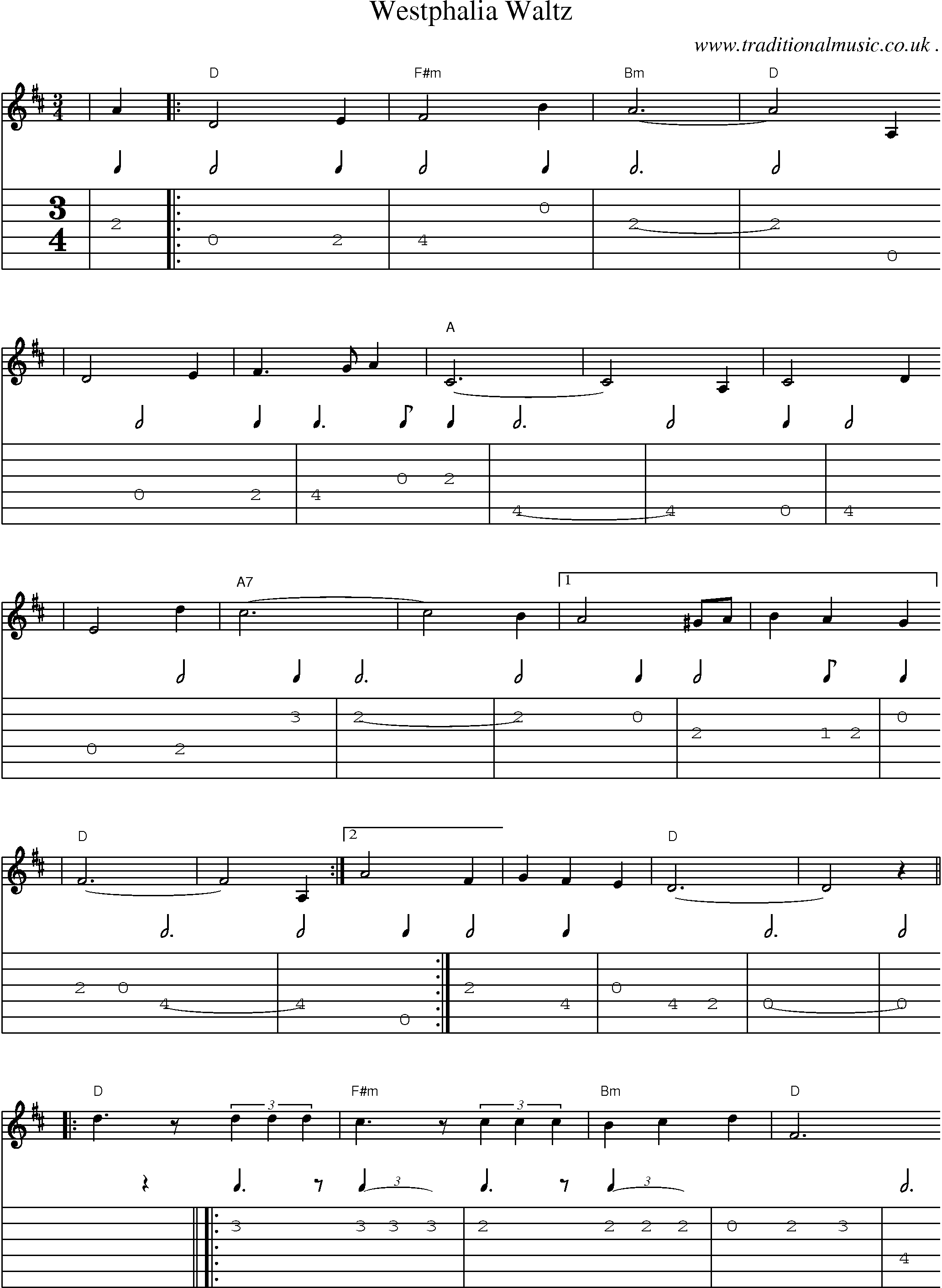 Music Score and Guitar Tabs for Westphalia Waltz
