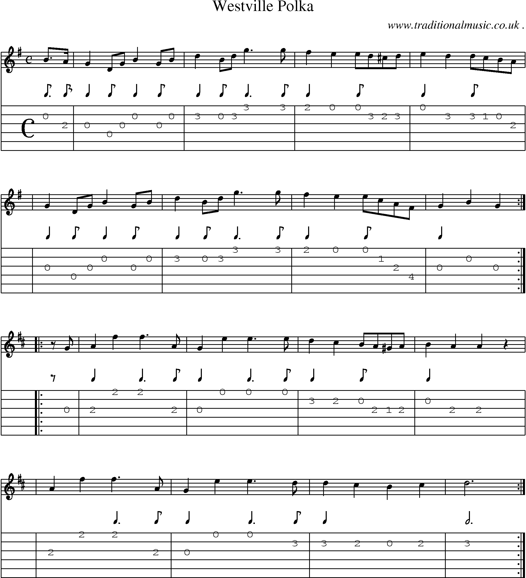 Music Score and Guitar Tabs for Westville Polka