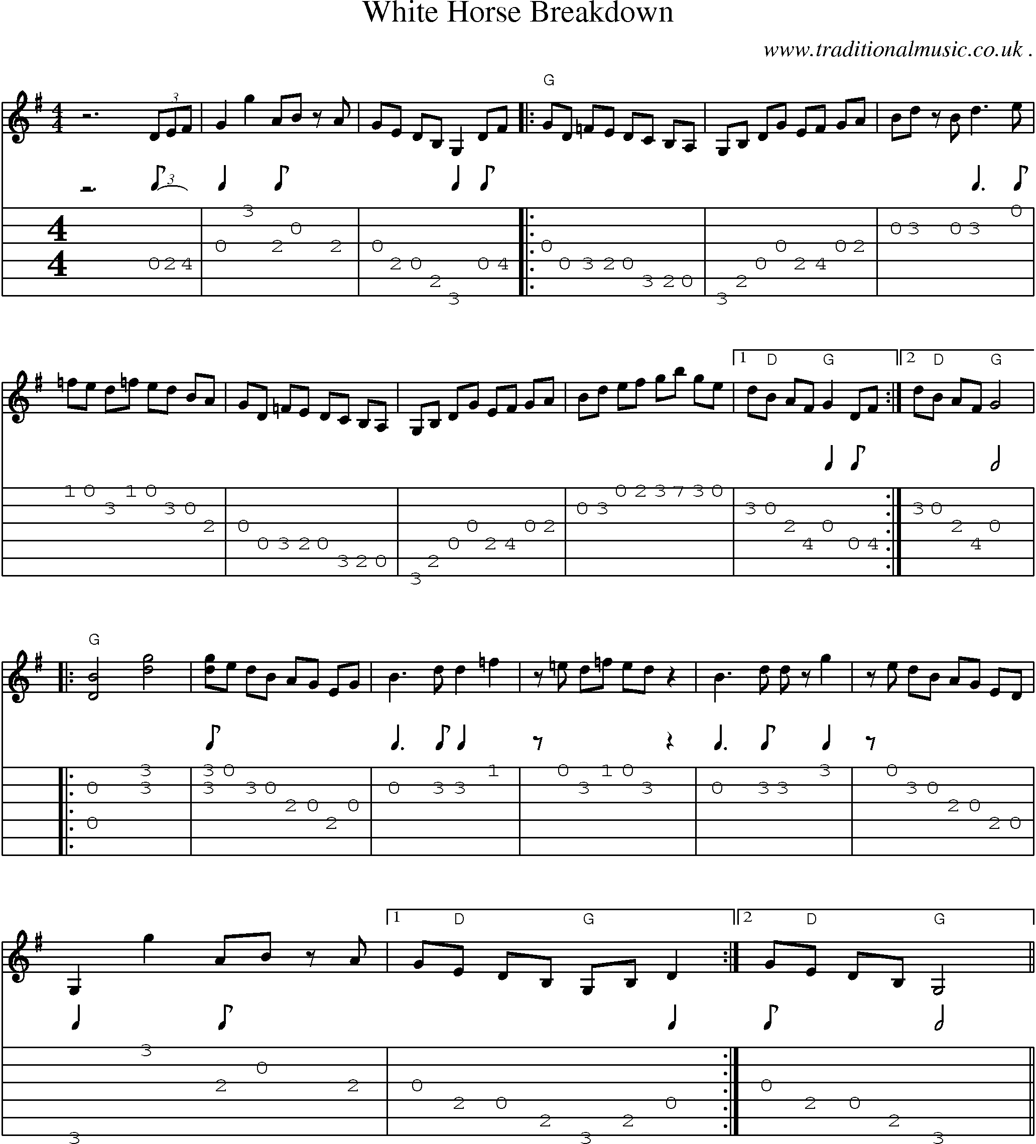 Music Score and Guitar Tabs for White Horse Breakdown