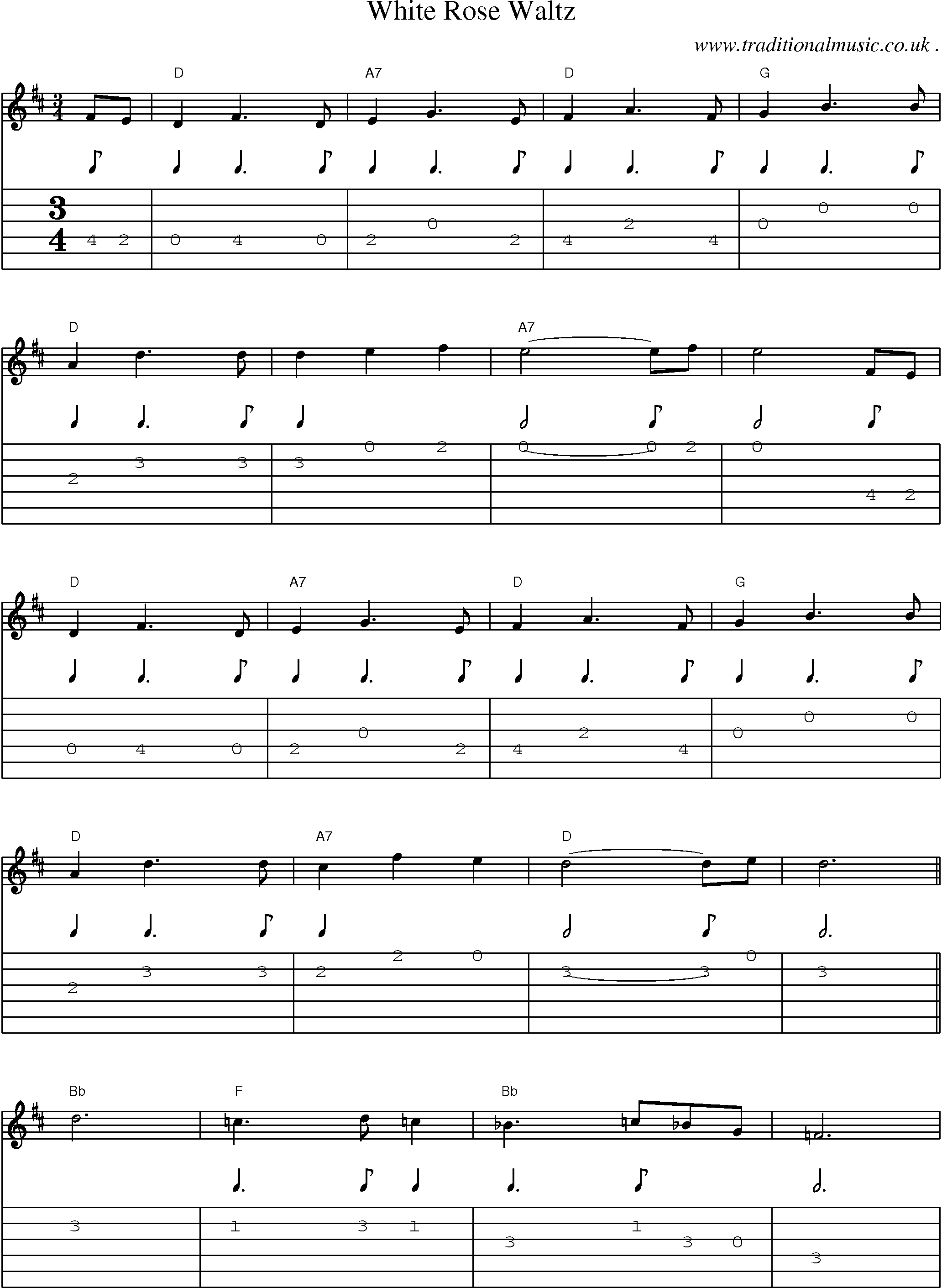 Music Score and Guitar Tabs for White Rose Waltz