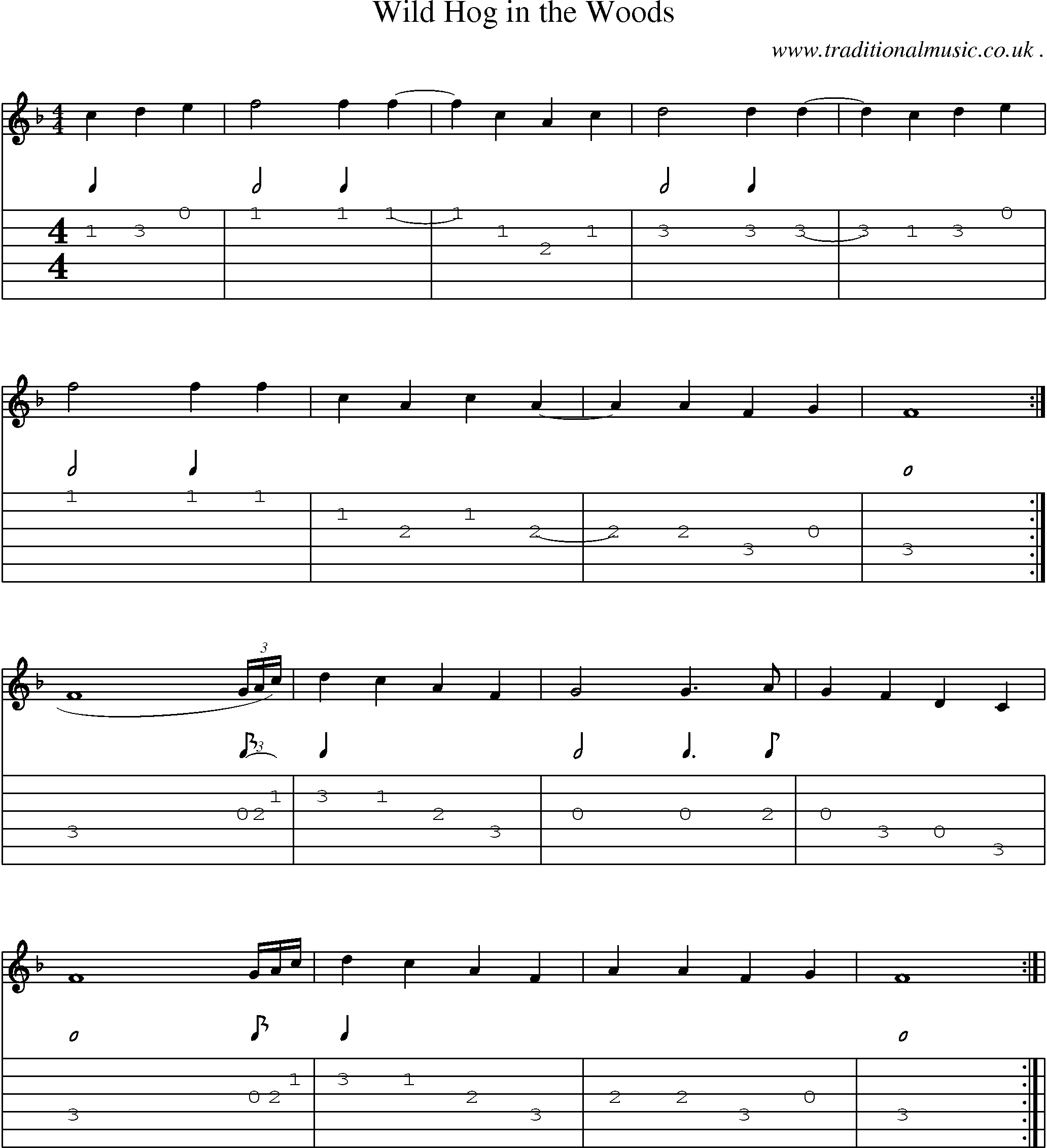 Music Score and Guitar Tabs for Wild Hog In The Woods