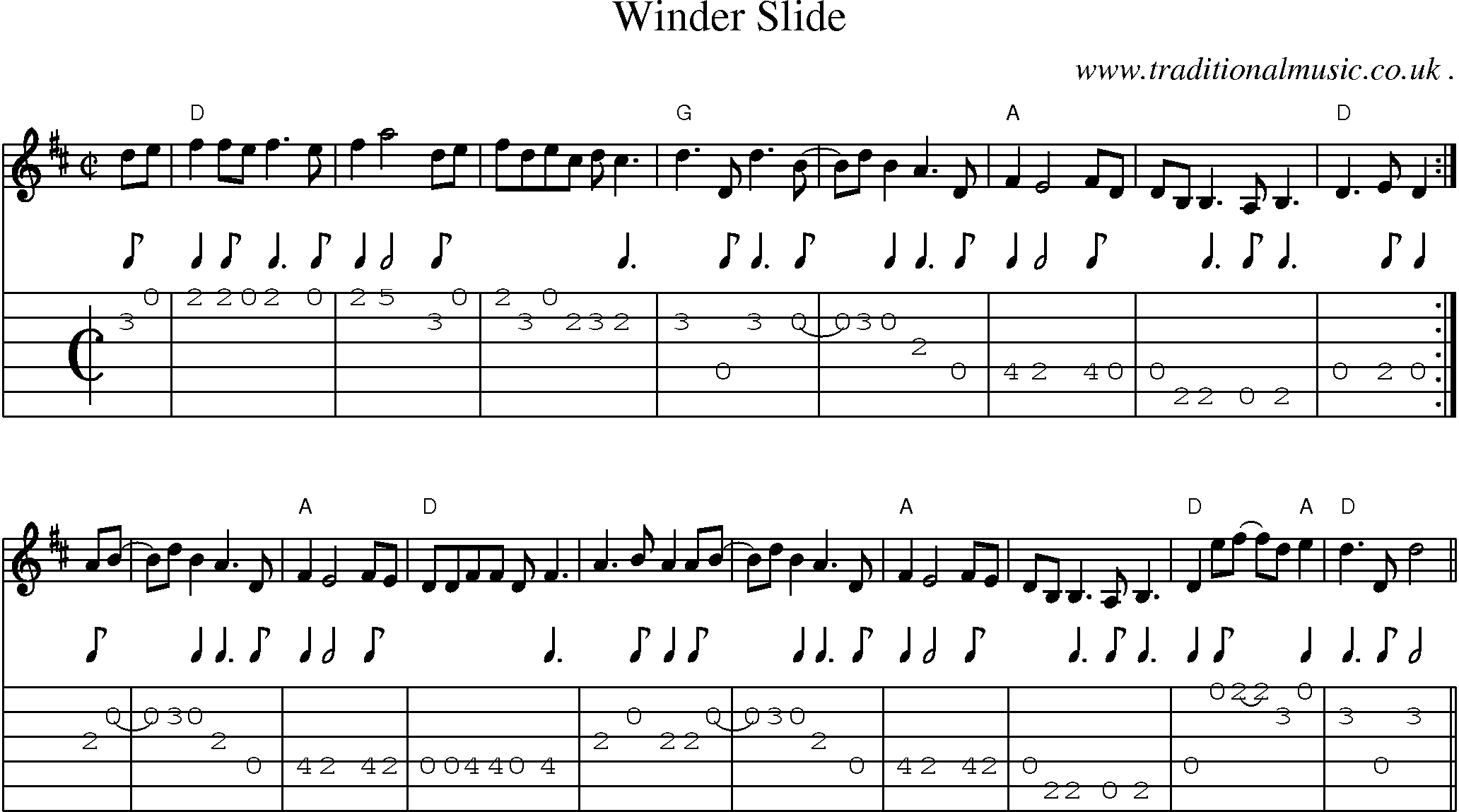 Music Score and Guitar Tabs for Winder Slide