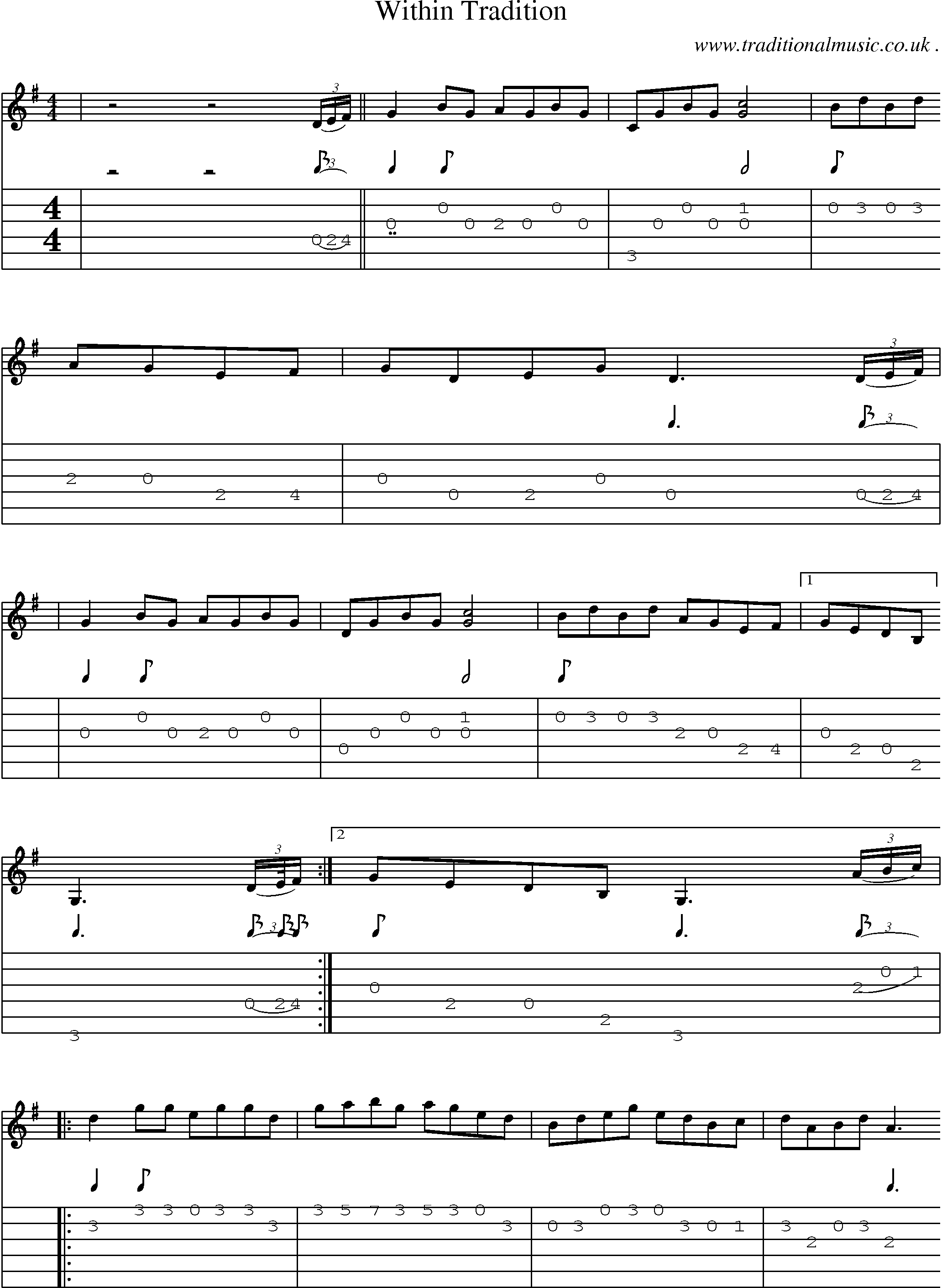 Music Score and Guitar Tabs for Within Tradition