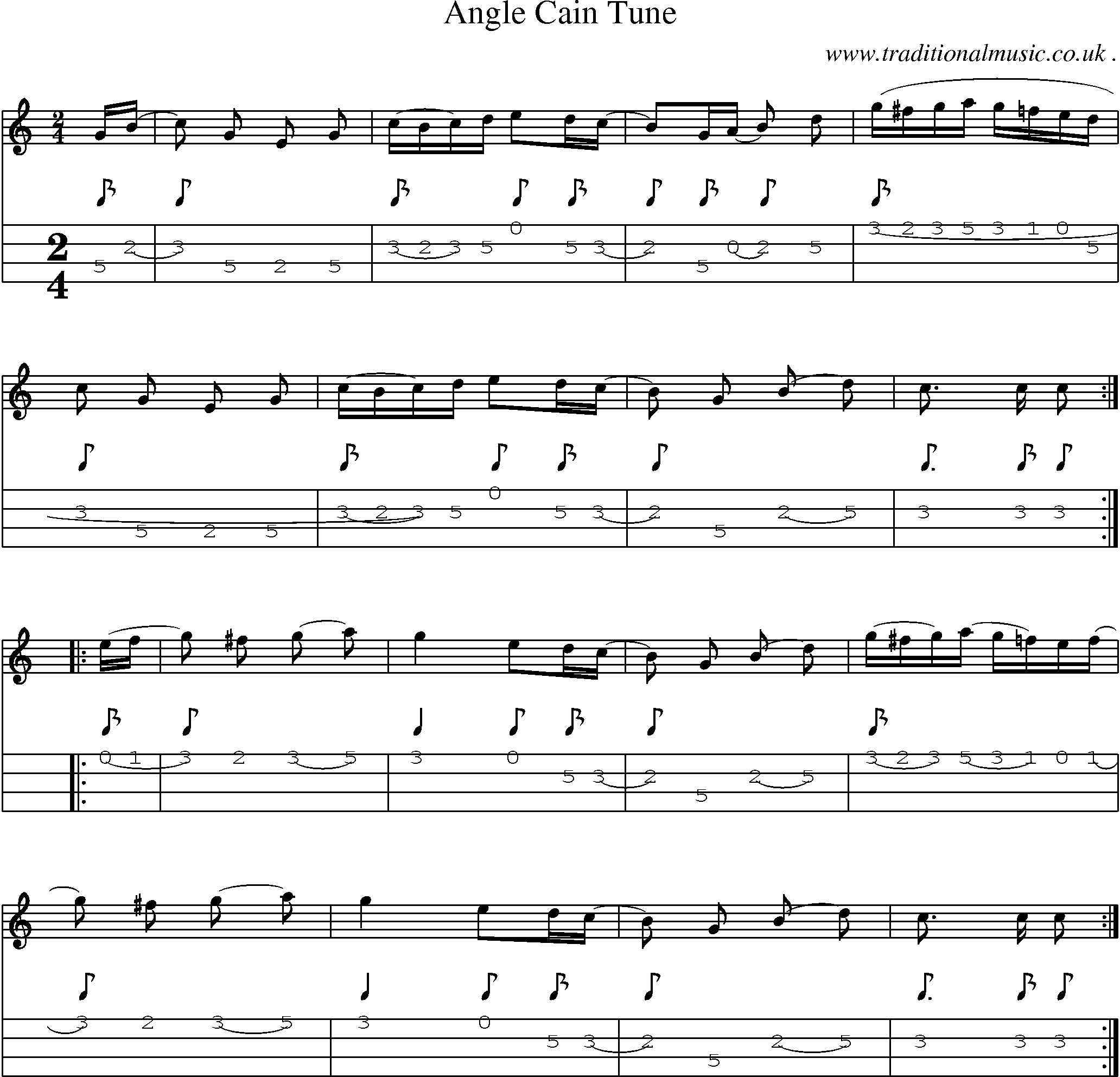Music Score and Mandolin Tabs for Angle Cain Tune